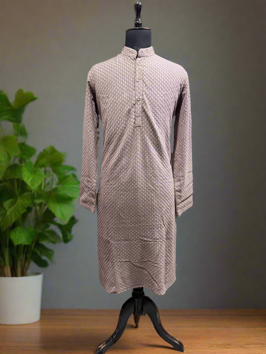 Maroon Men's Lakhnavi Kurta with Resham & Sequin Detail