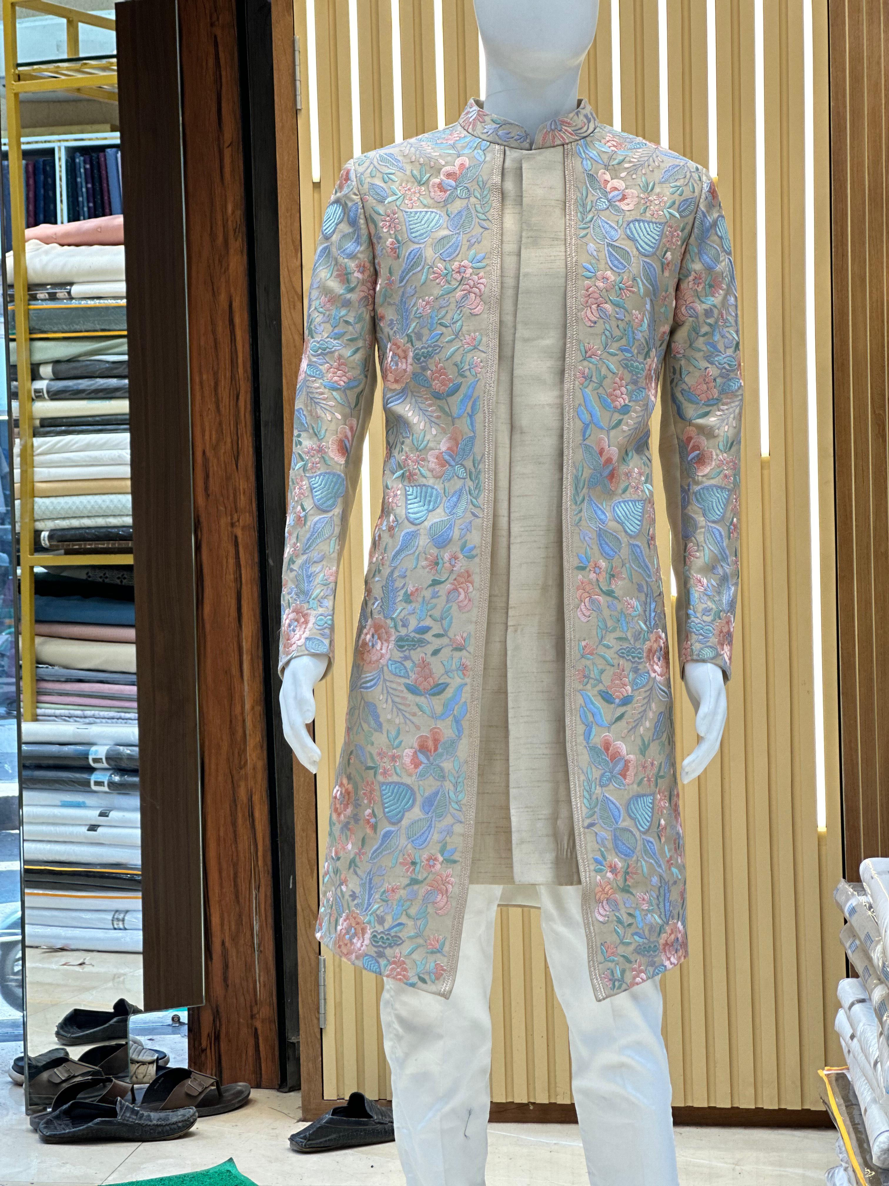 Men's Exclusive Multi Colour Thread Embroidery Indo-western Set