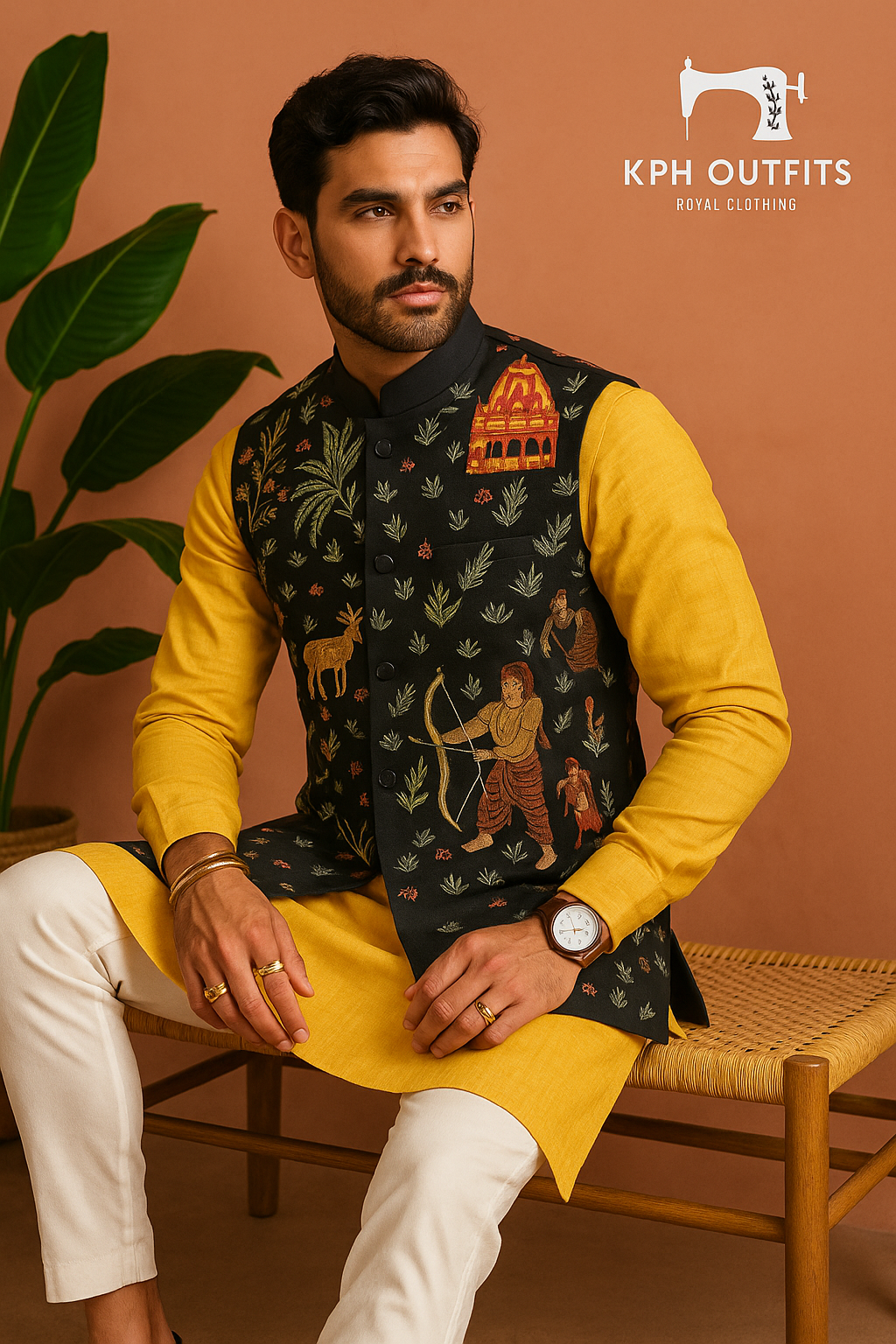 Special Customise Designer Shree Ram Embellished Waistcoat Set - KPH Outfits