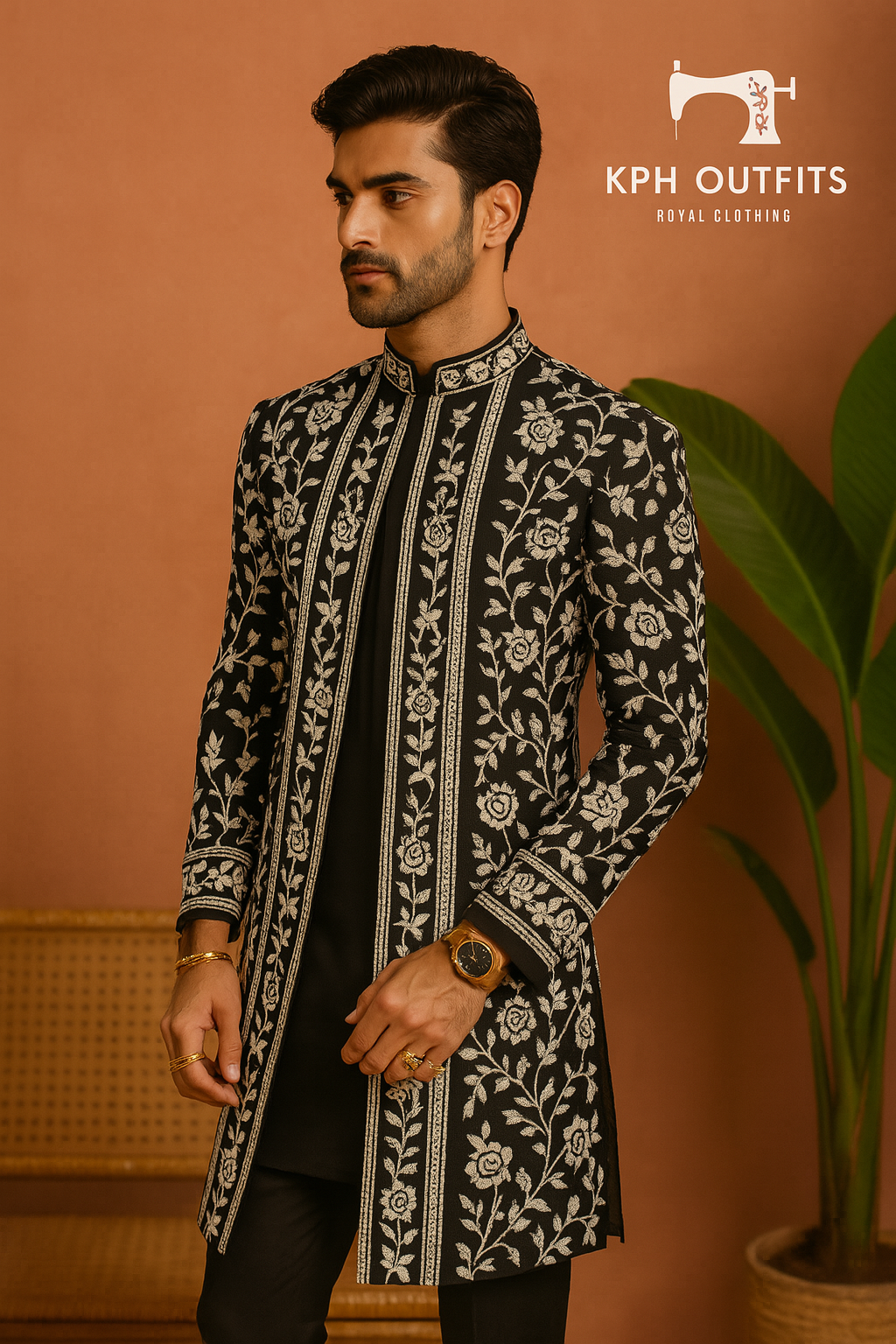 Kartik Aryan Inspired Stylish Black Open Indo-Western Set - Modern Elegance by KPH Outfits