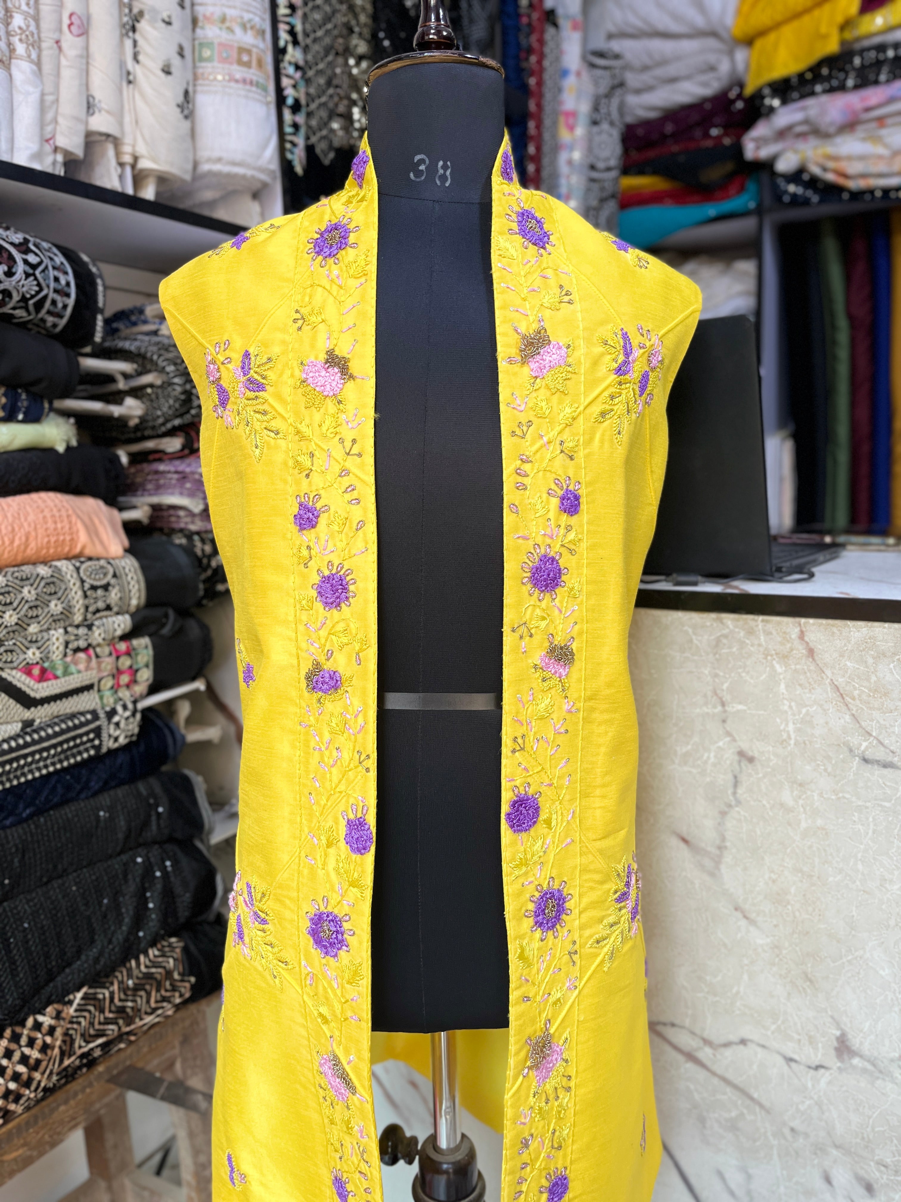 Haldi Special Handcrafted Zardozi Work Long Jacket