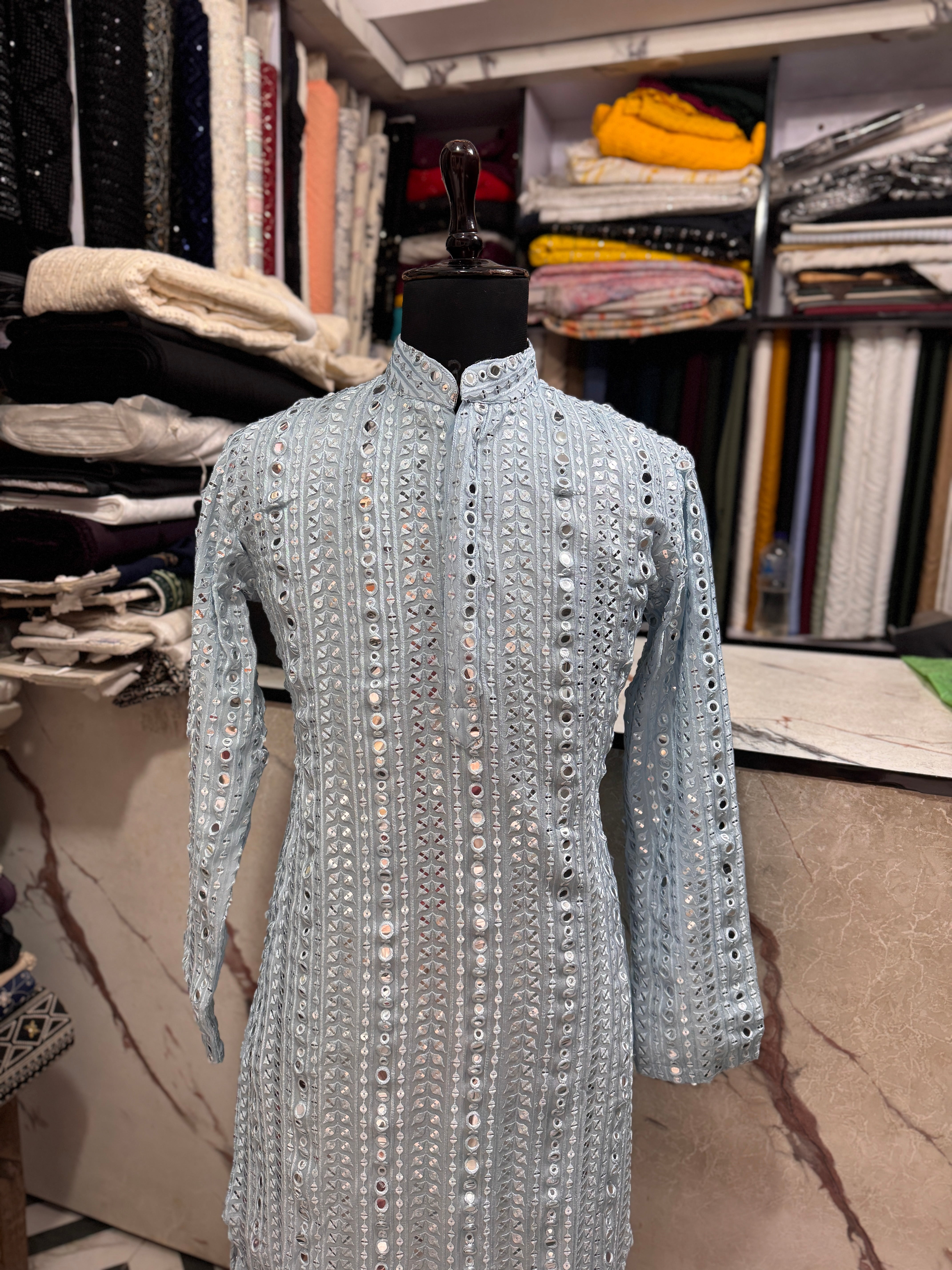 Sky Blue Mirror Designer Stylish Kurta Set