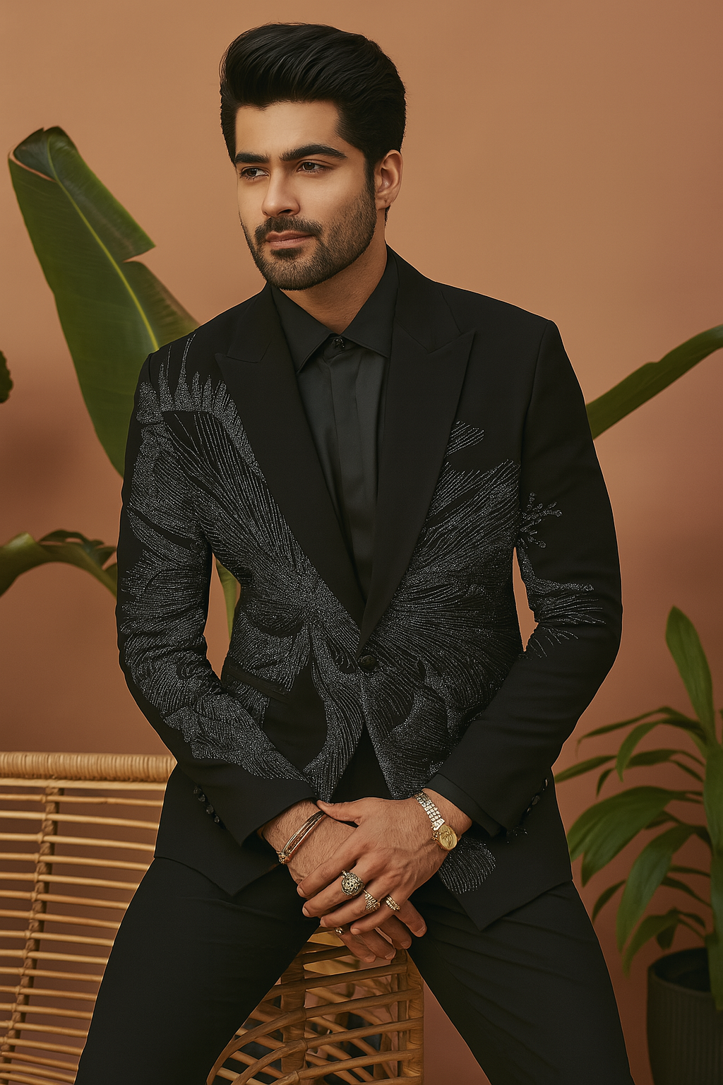 Black tuxedo with crystal-embellished lapel – KPH Outfits