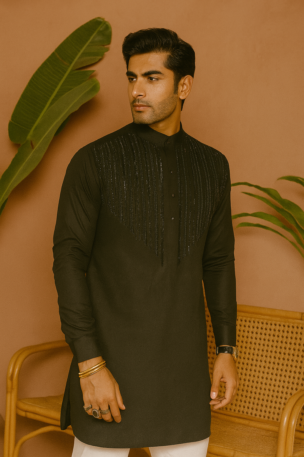 Elegant black kurta and pants with subtle embellishments – KPH Outfits
