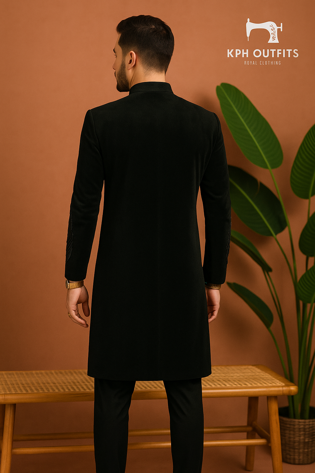 Exclusive Handcrafted Black Sherwani with Gold Embroidery – KPH Outfits