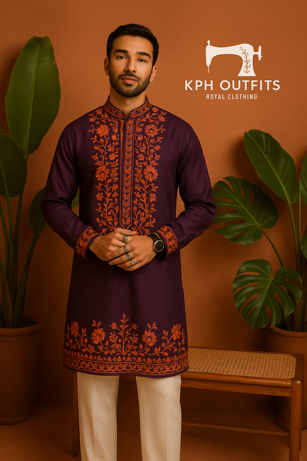 Wine Neck  Embellished Stylish Kurta Set