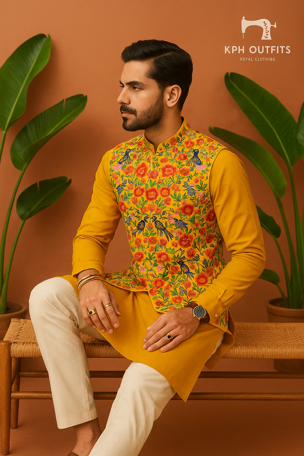 Elegant Mustard Bandhgala Waistcoat Set for Haldi Functions – KPH Outfits