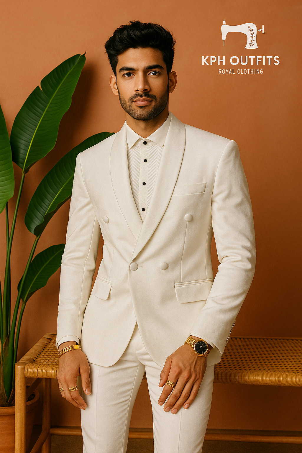 Men's Exclusive Ivory Velvet Double-Breasted Tuxedo Suit – Premium Formal Wear by KPH Outfits