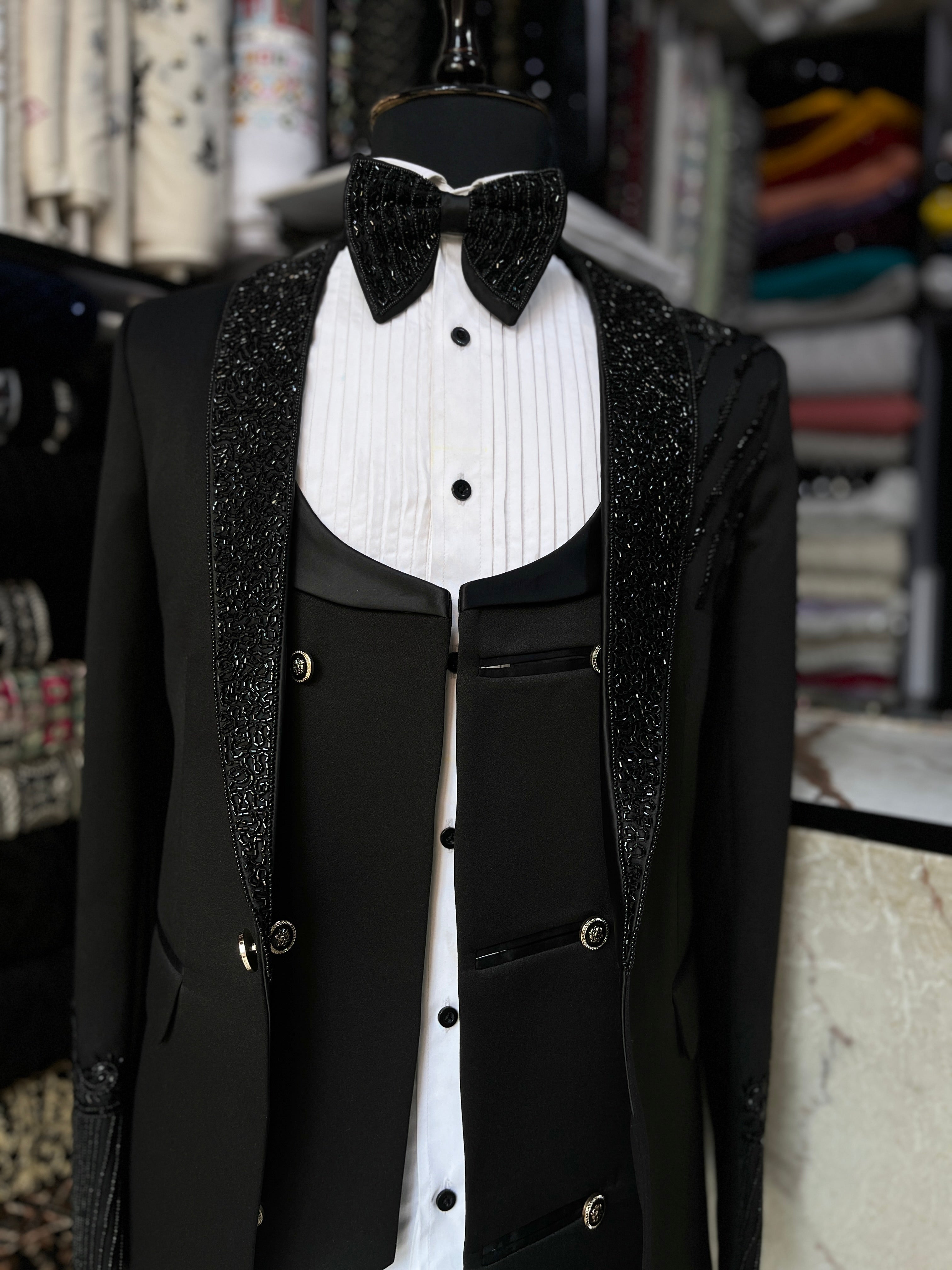 Men's Black Handcrafted Cut dana Work Tuxedo Suit