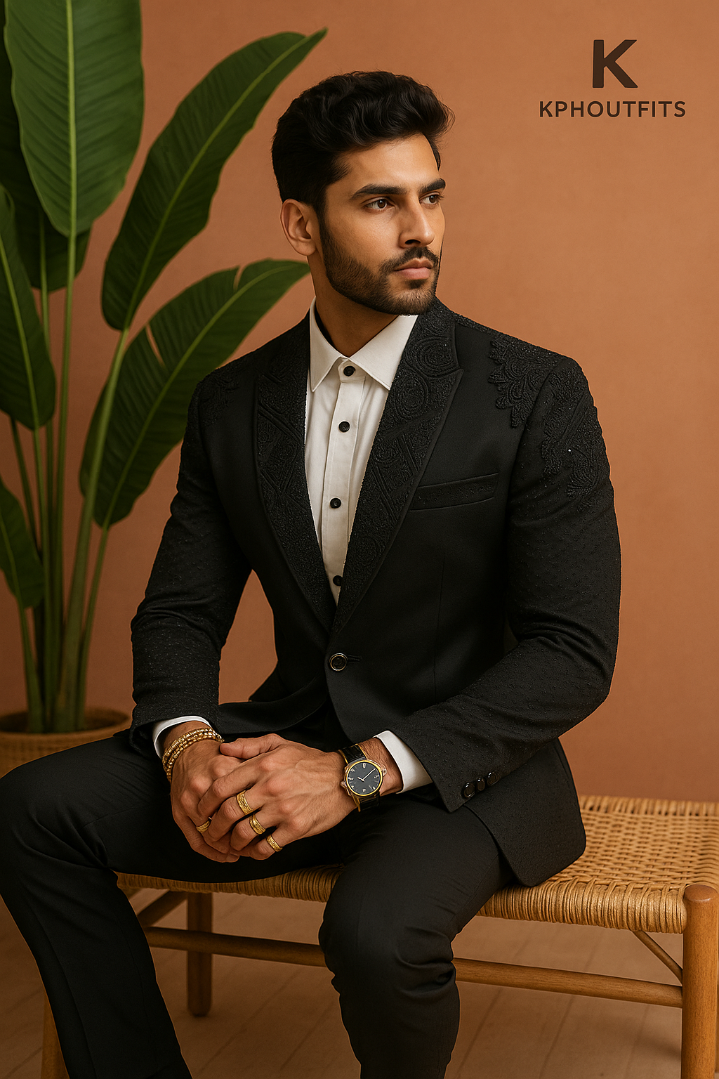 Men’s Black Handcrafted Cut Dana Work Tuxedo Suit – Elegant Designer Men’s Attire for Special Occasions