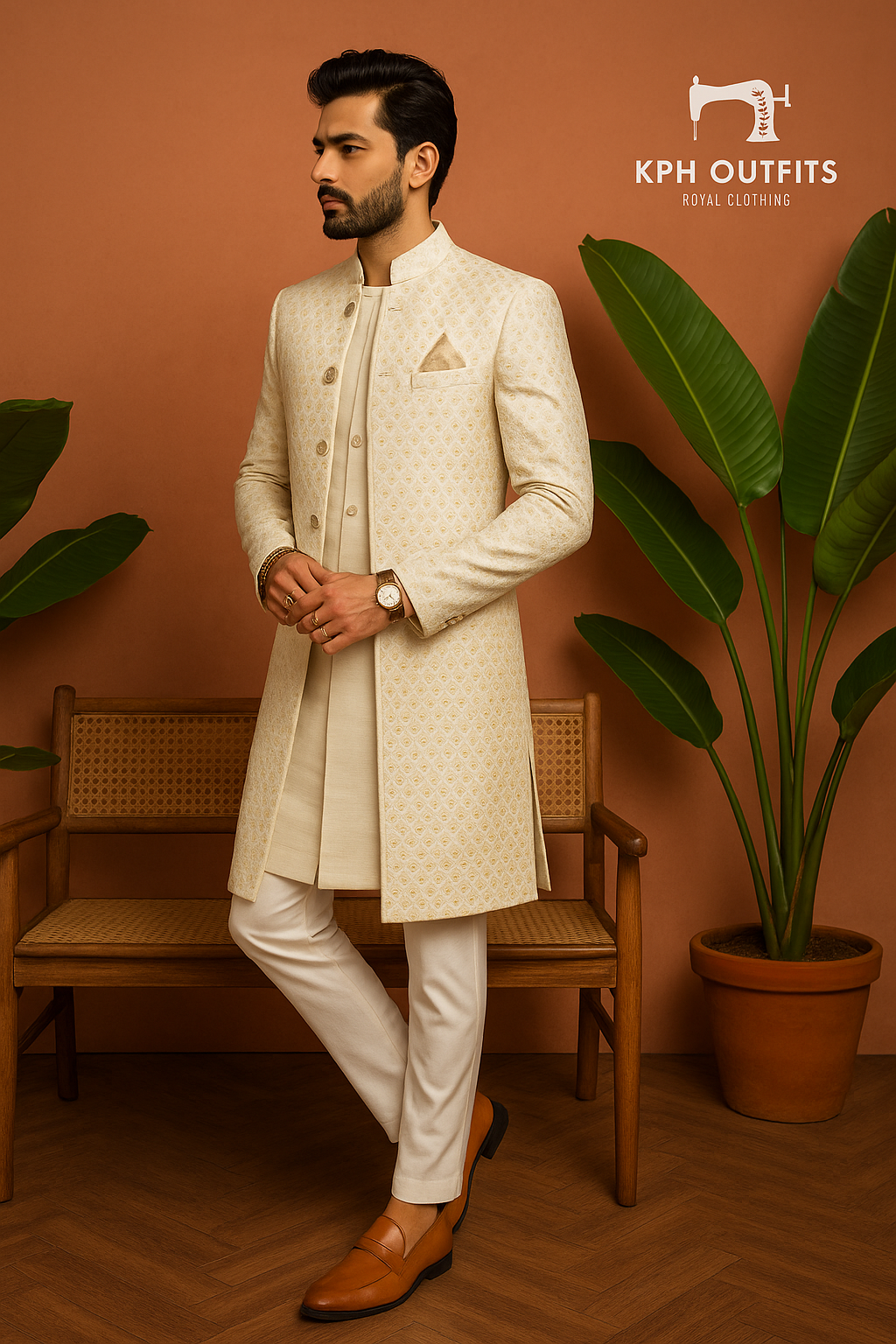 Cream Silk Two Layer Open Indo-Western Set - Premium Elegance by KPH Outfits