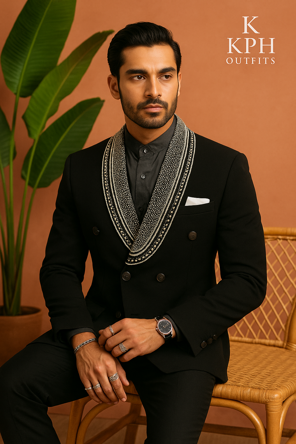 Men's Black Handcrafted Shawl Lapel Tuxedo Suit in Premium Japanese Fabric- KPH Outfits