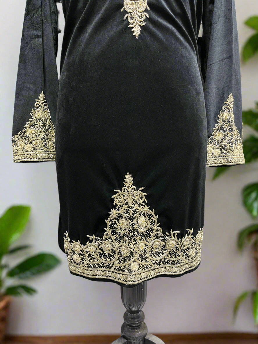 Elegant designer black kurta set for weddings and celebrations.