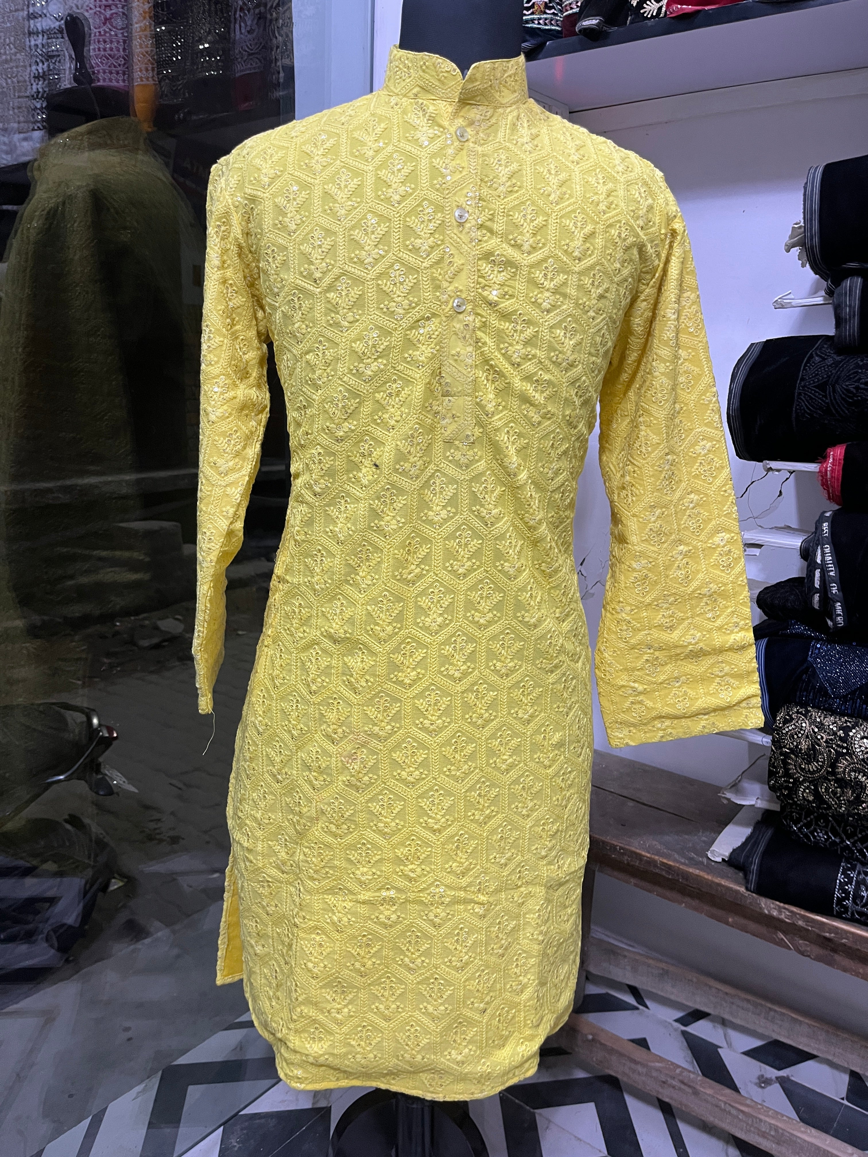 Men's Yellow Exclusive Lakhnavi Kurta Set