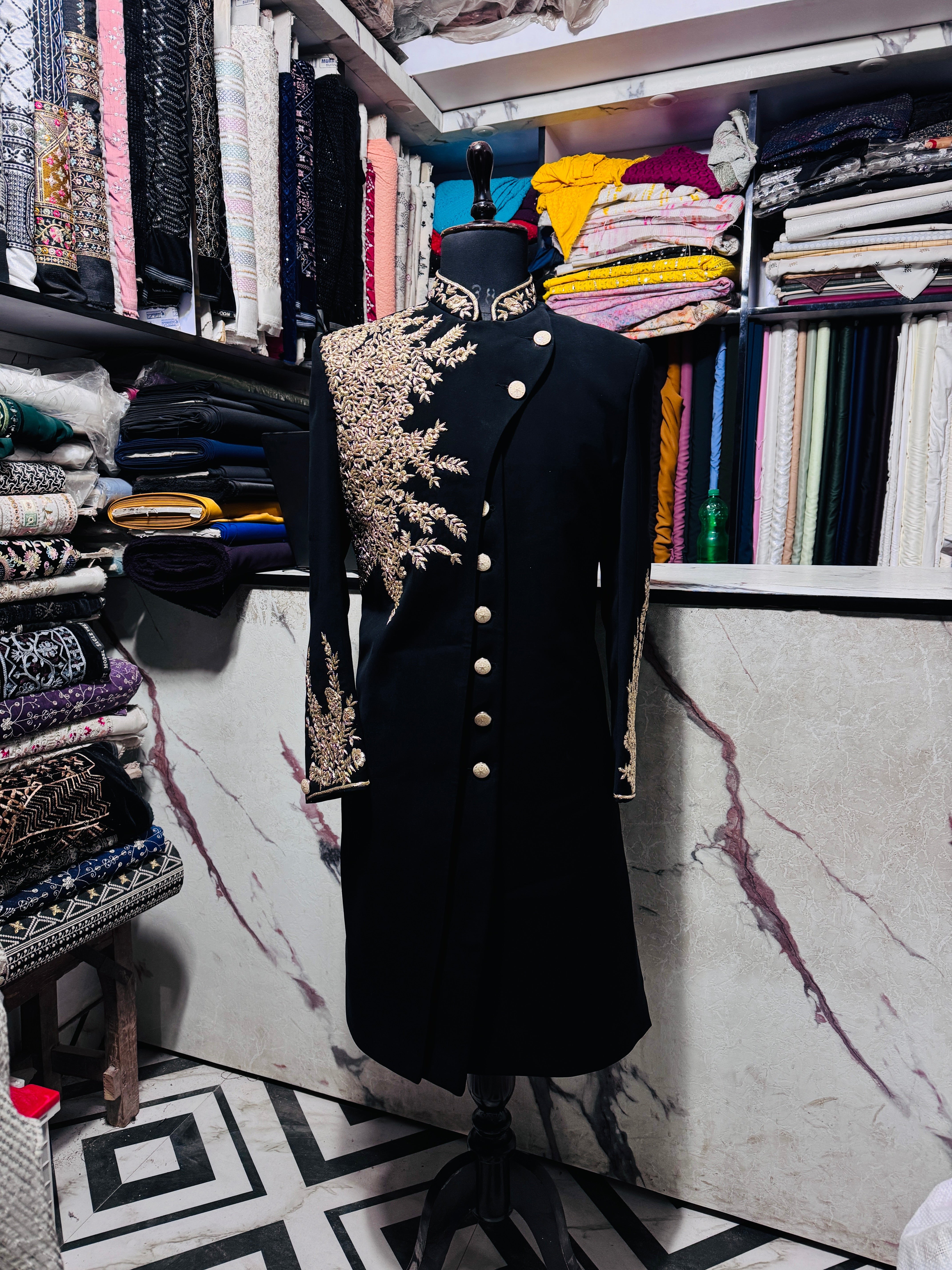 Groom black sherwani with rich zardozi embellishments – KPH Outfits