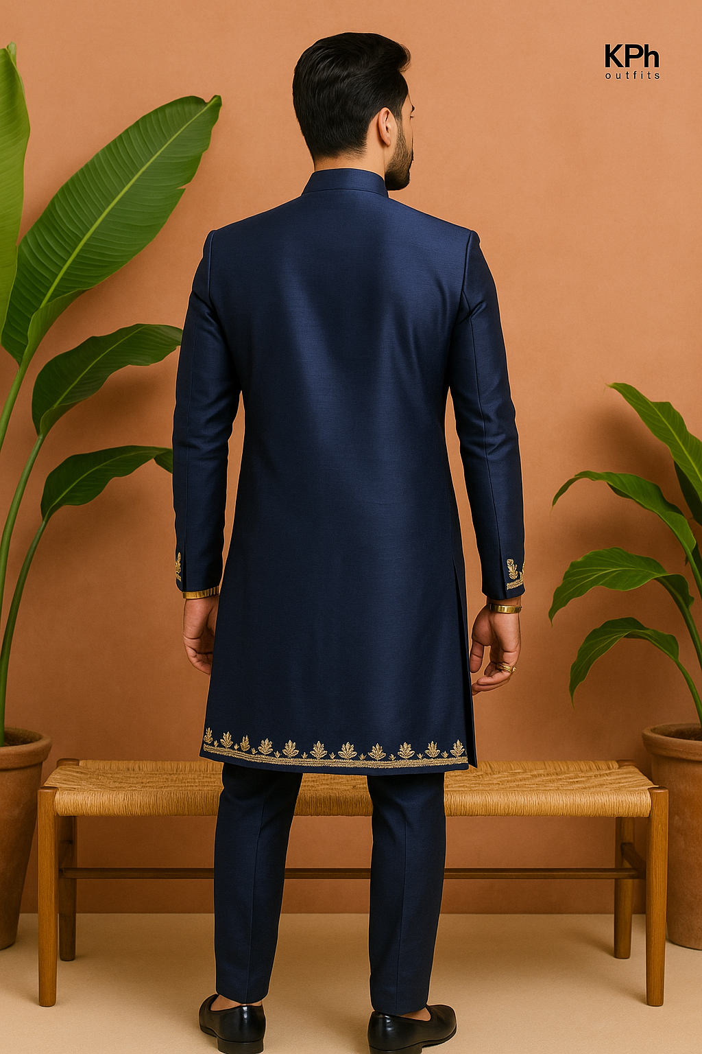 Men's Navy Blue Handcrafted Sangeet Special Indo-Western Set - KPH Outfits
