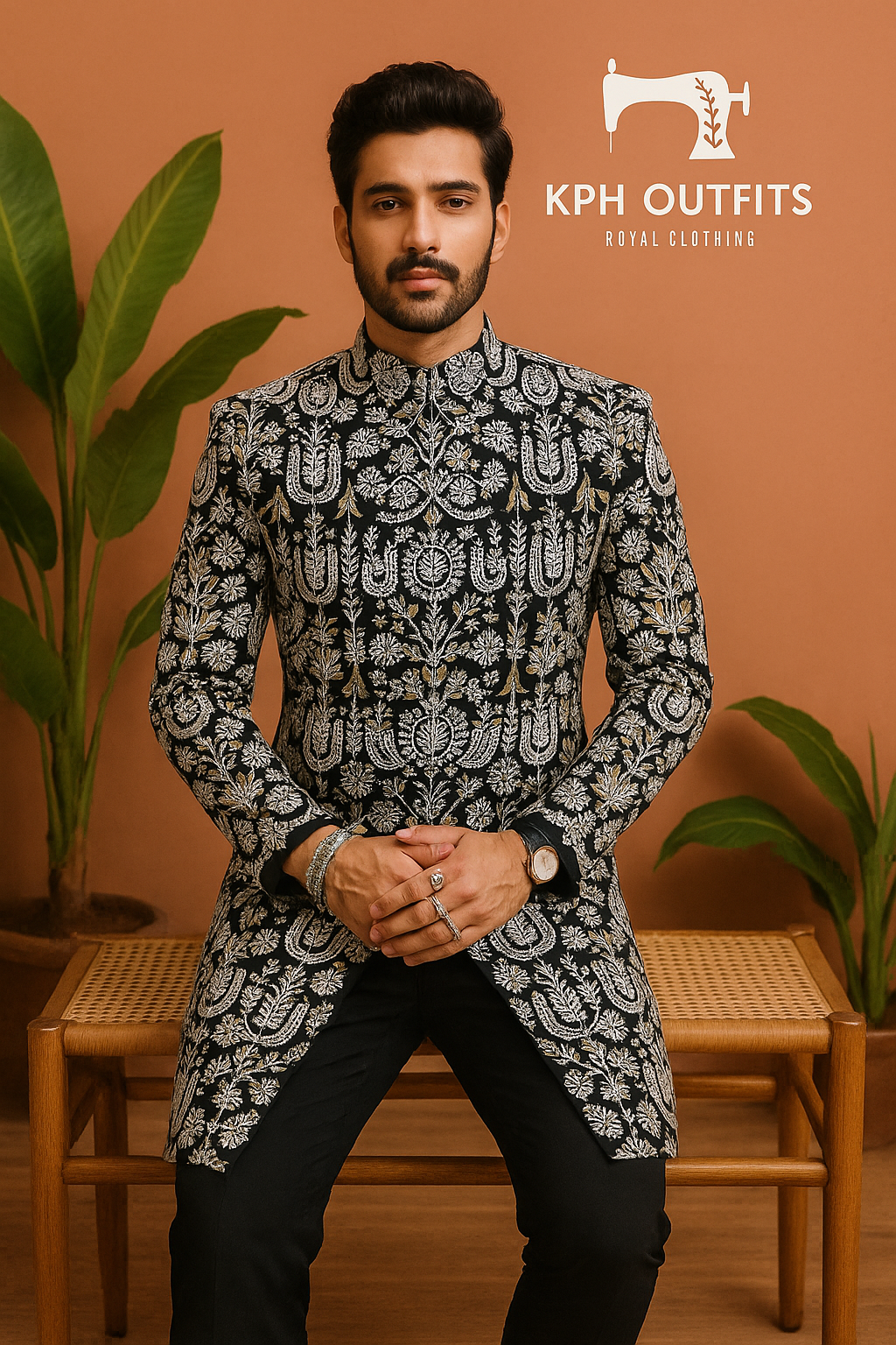 Siddharth Malhotra Inspired Stylish Black Achkan Set - Classy Elegance by KPH Outfits