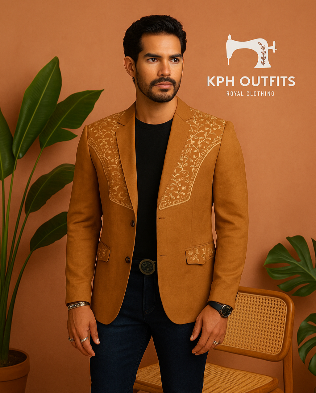 Exclusive Men's Camel Thread Embroidered Tuxedo Suit - KPH Outfits