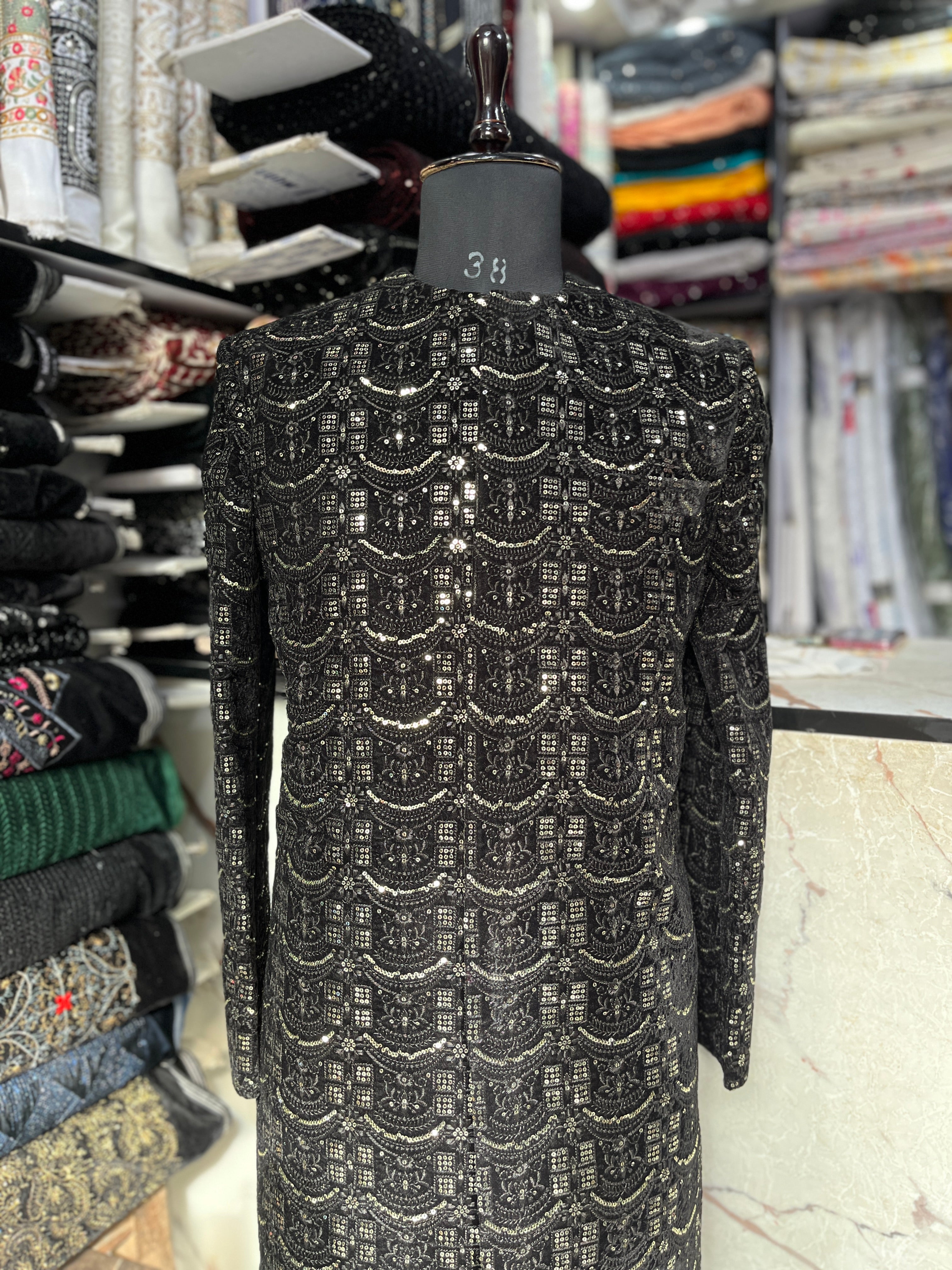 Srk Style Velvet Black Sherwani Set