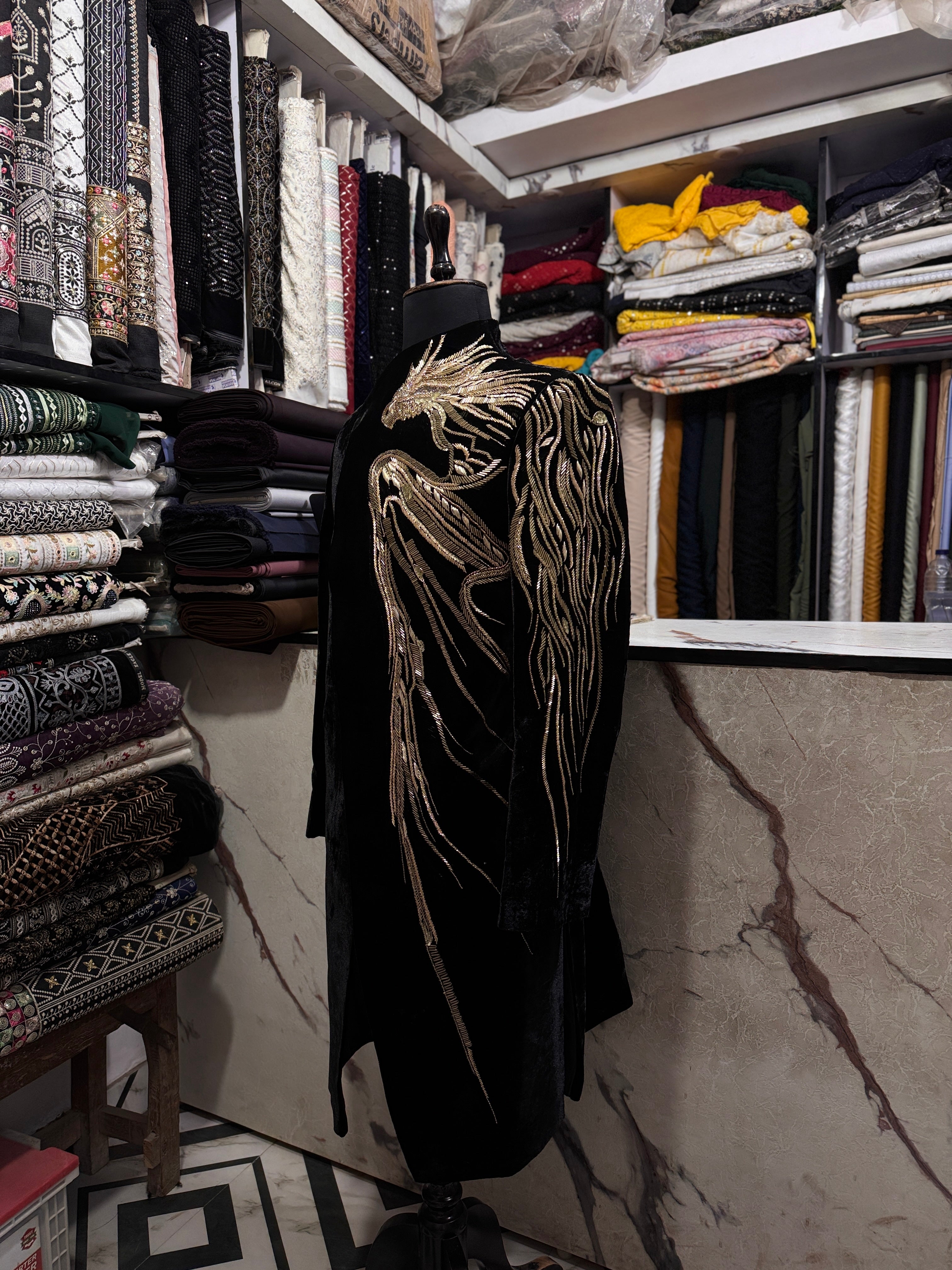 Handcrafted gold Indo-Western ensemble for weddings – KPH Outfits