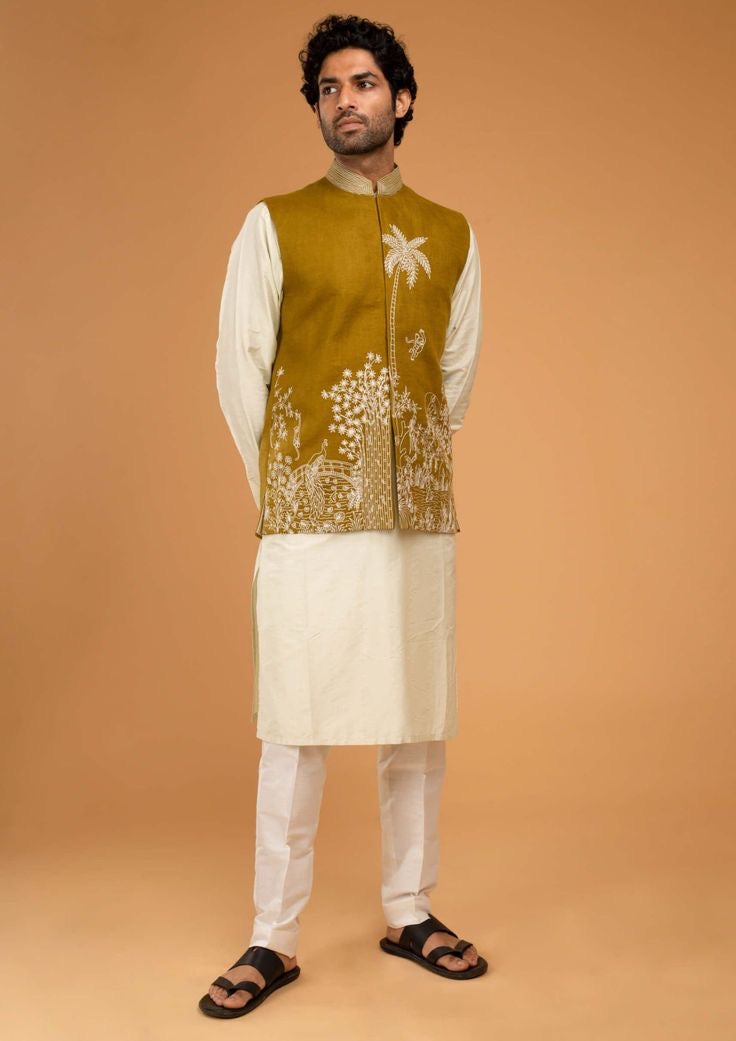 Men's Exclusive Thread Embroidery Nehru Jacket Set