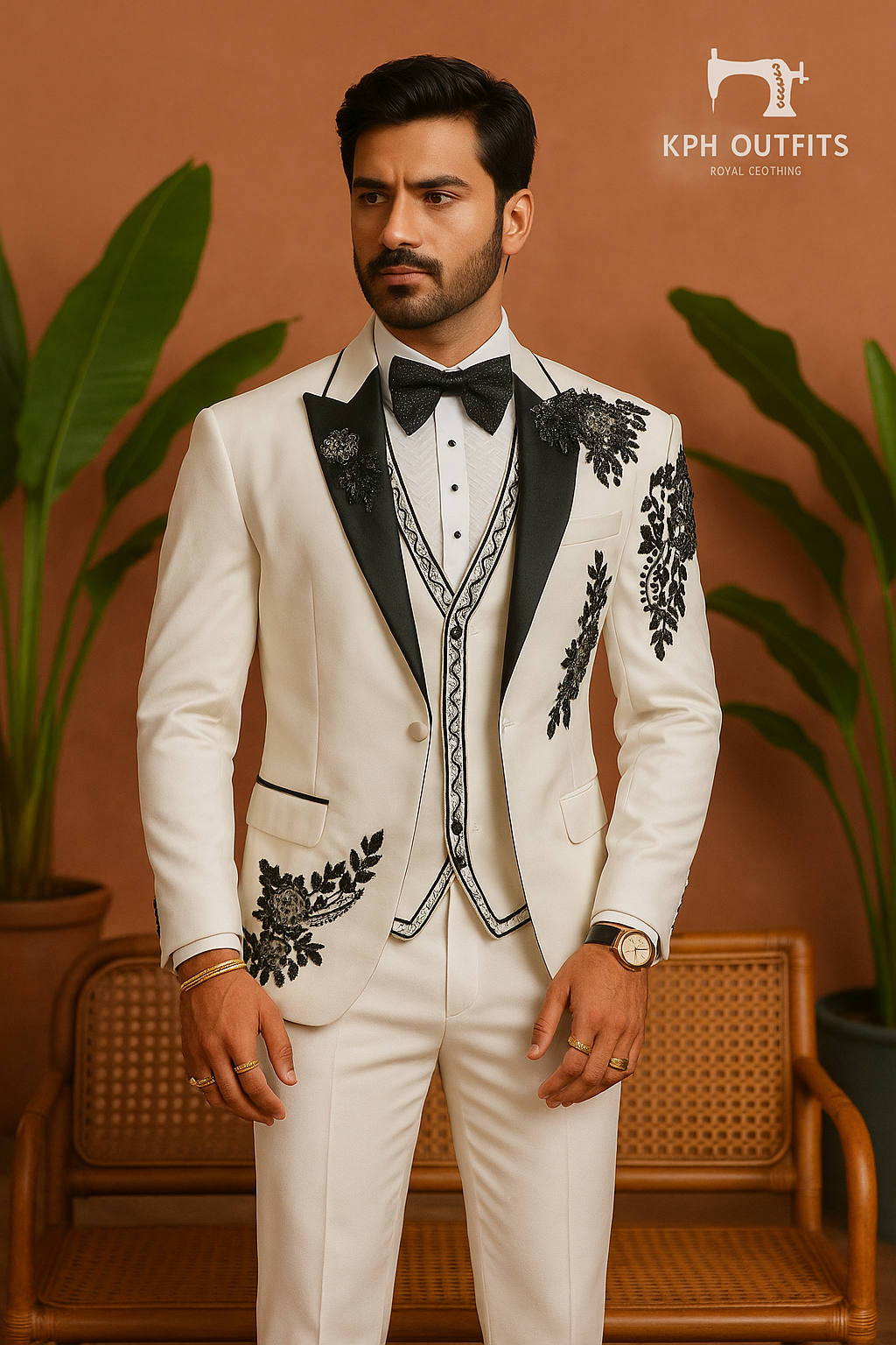 Men's Exclusive Ivory Designer Handcrafted Stylish Tuxedo Suit – Luxury Designer Wear by KPH Outfits
