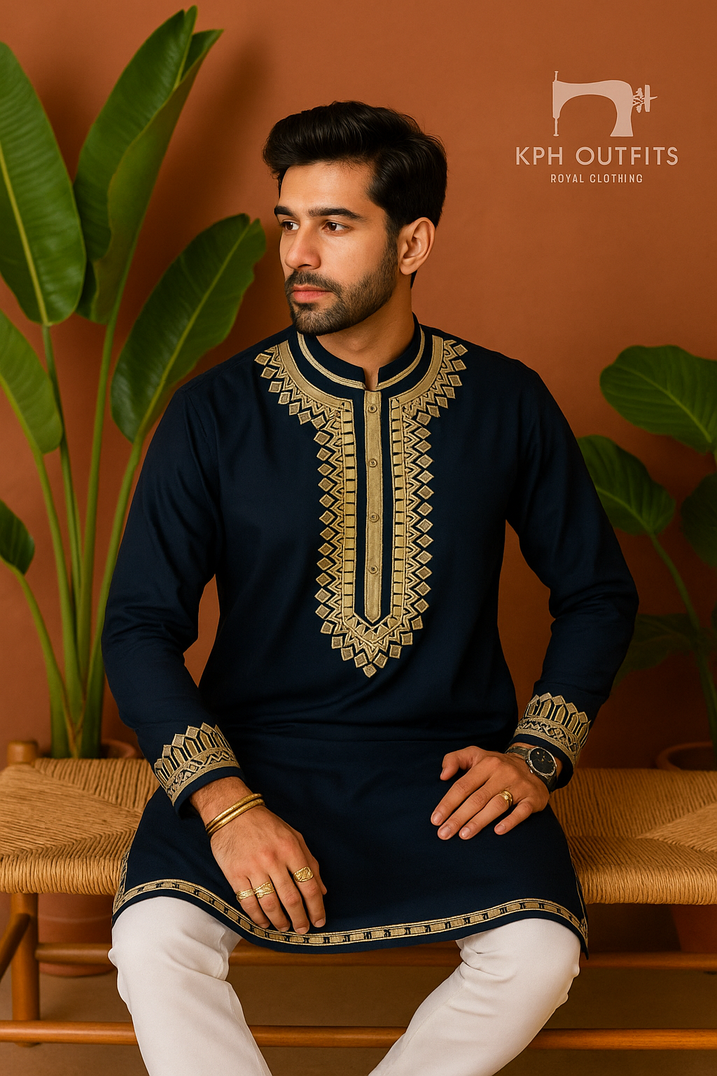 Navy Blue Designer Leather Embellished Stylish Kurta Set - KPH Outfits