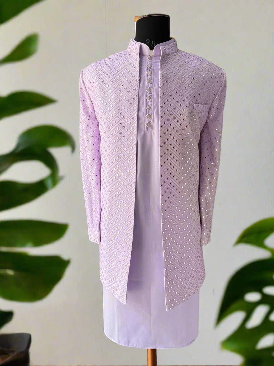 Men's Lavender Indo-Western Set with Mirror Zigzag Pattern – KPH Outfits