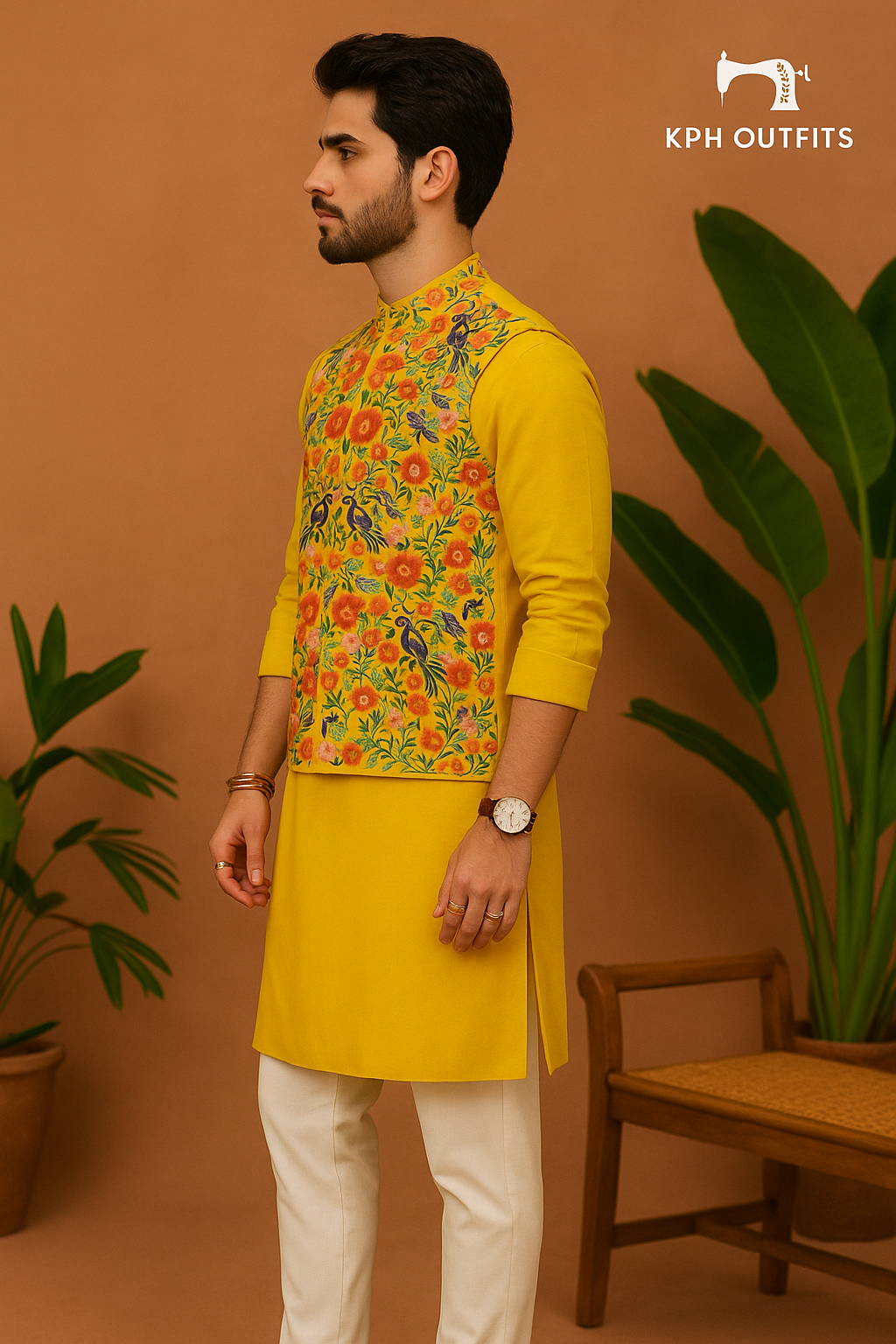 Elegant Mustard Bandhgala Waistcoat Set for Haldi Functions – KPH Outfits
