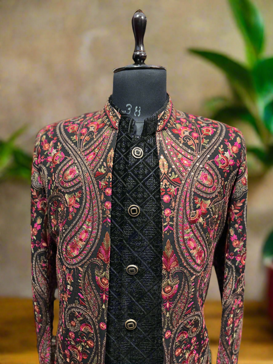 Men's Exclusive Black Kalamkari Embroidered Indo-Western Set- KPH Outfits