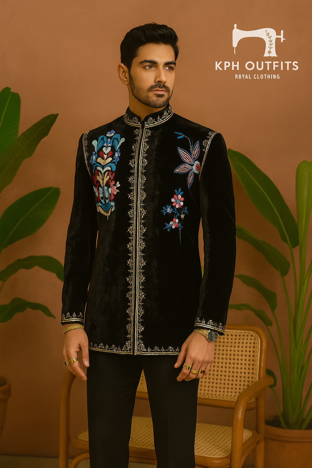 Men's Black Velvet Multi-Colour Thread Embellished Jodhpuri Set – Luxury Wedding Wear by KPH Outfits