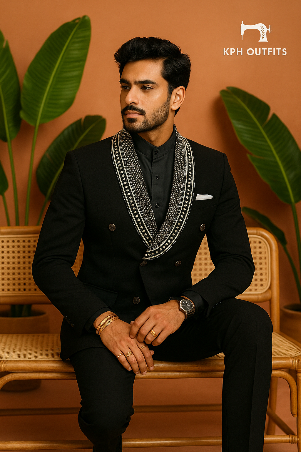 Men's Black Handcrafted Shawl Lapel Tuxedo Suit in Premium Japanese Fabric- KPH Outfits