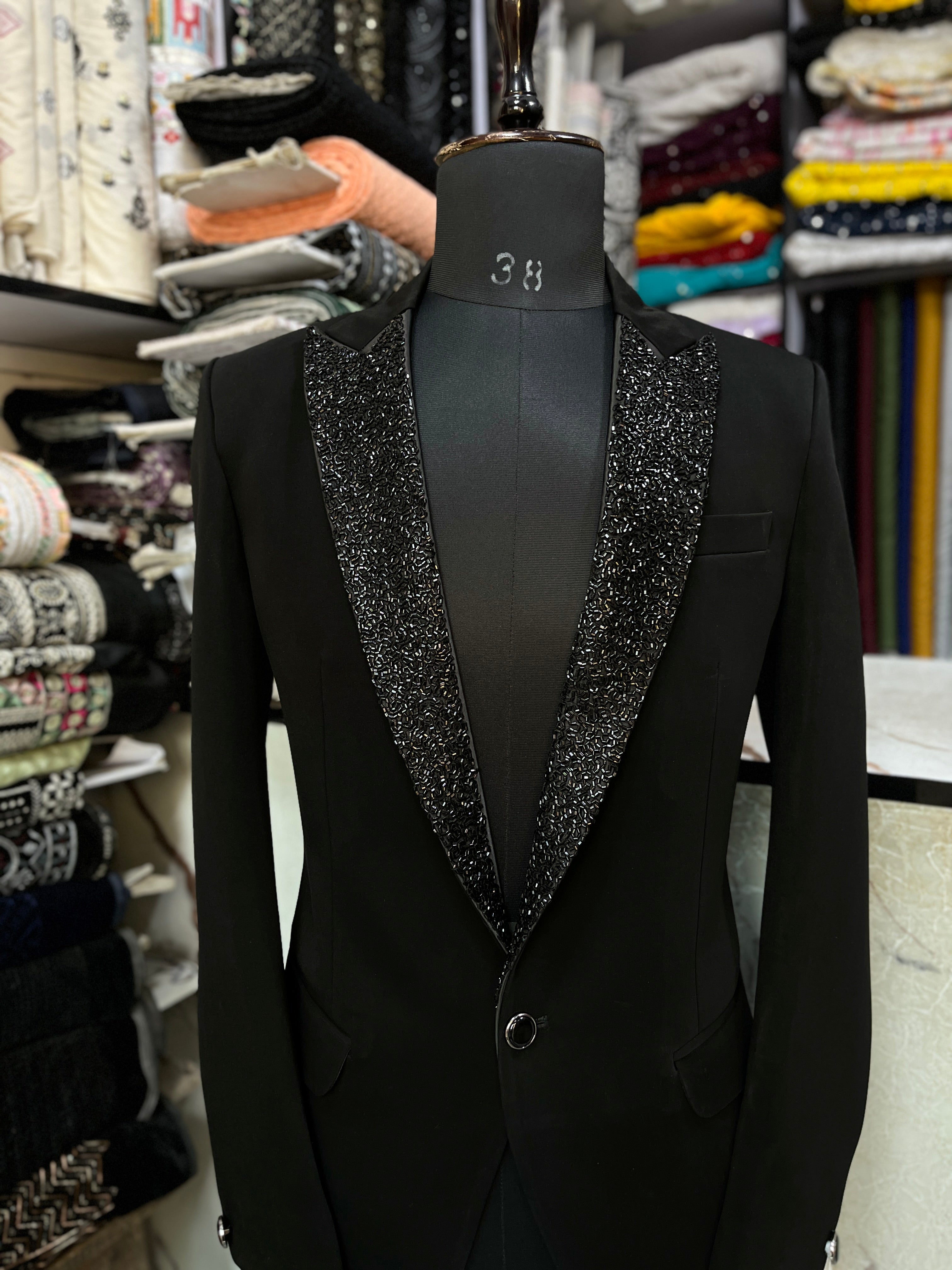 Men's Black Handcrafted Peak Lapel Tuxedo Suit