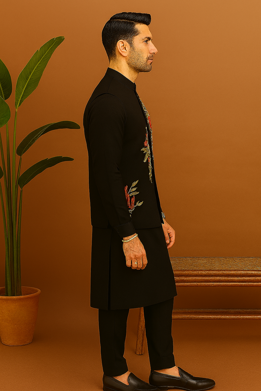 Elegant men’s waistcoat set with colorful threadwork – KPH Outfits