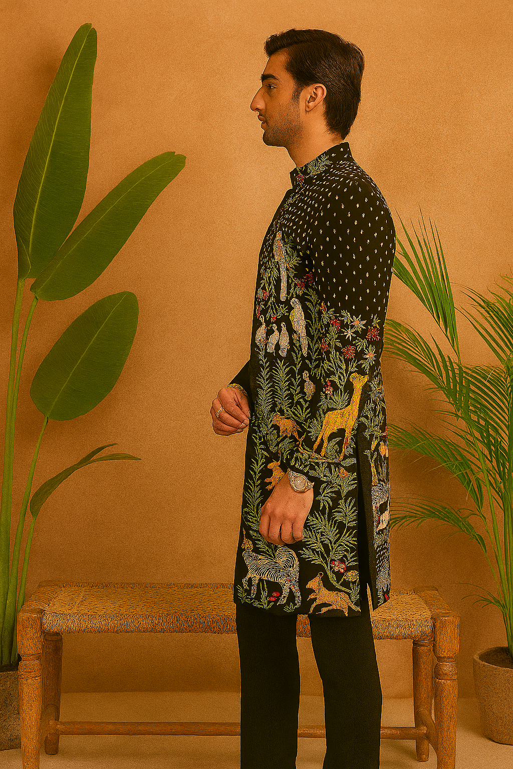 Tailored black sherwani and zipper-style pant – KPH Outfits