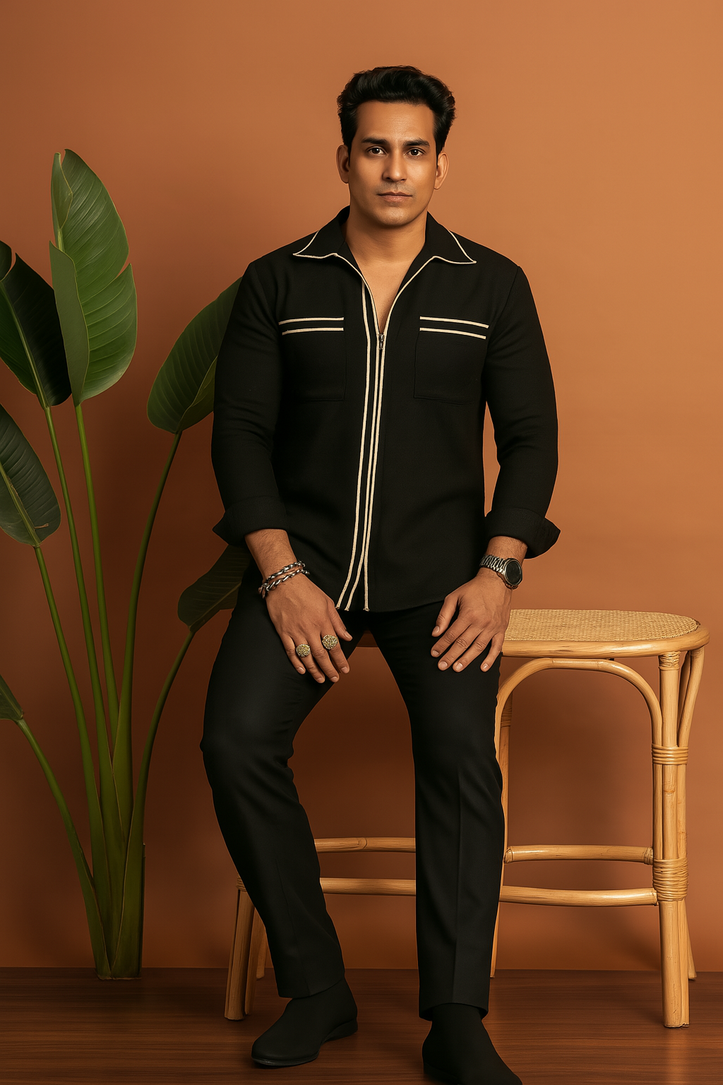 Men’s black designer shirt set with matching trousers – KPH Outfits