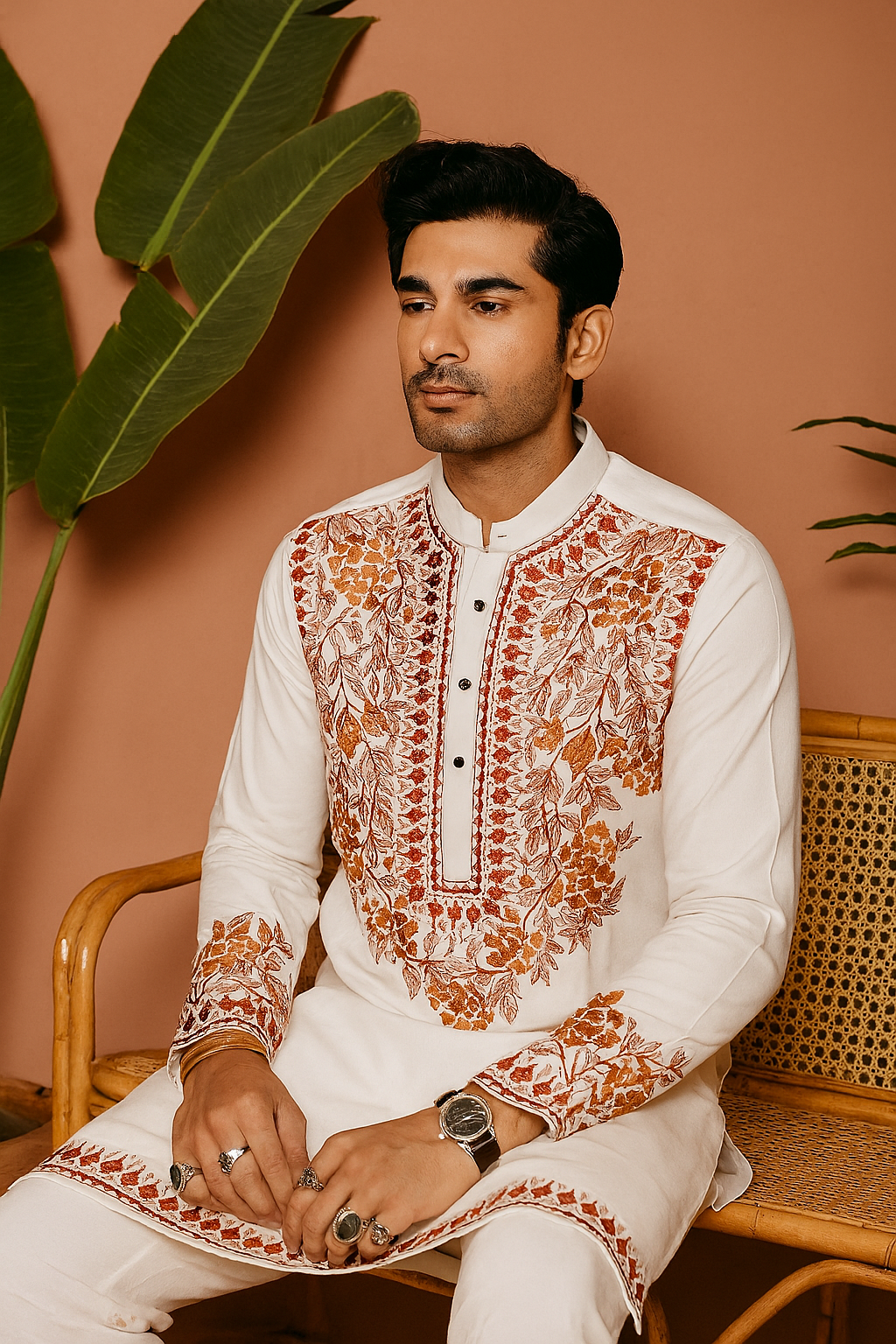 White kurta set with multi-colour thread embroidery – KPH Outfits