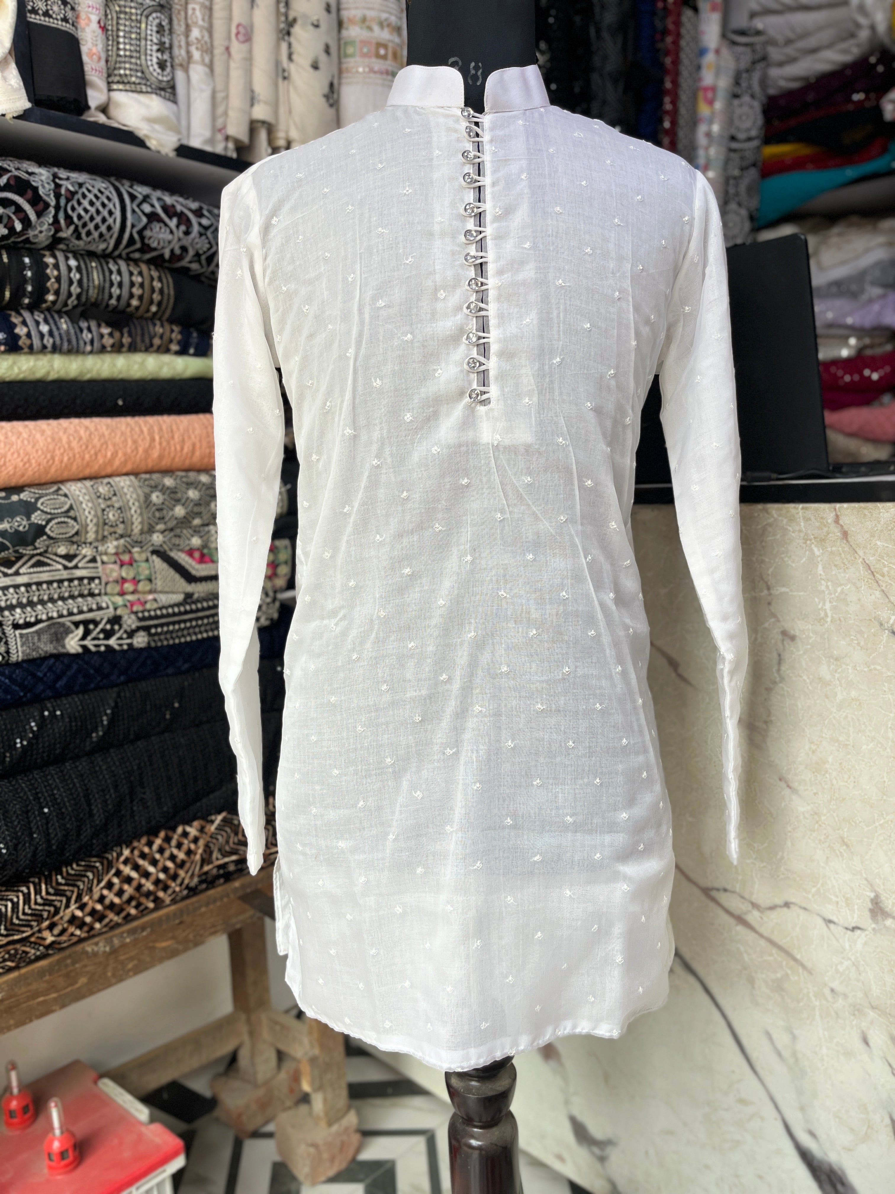 Men's White Summer Special Butti Kurta Set