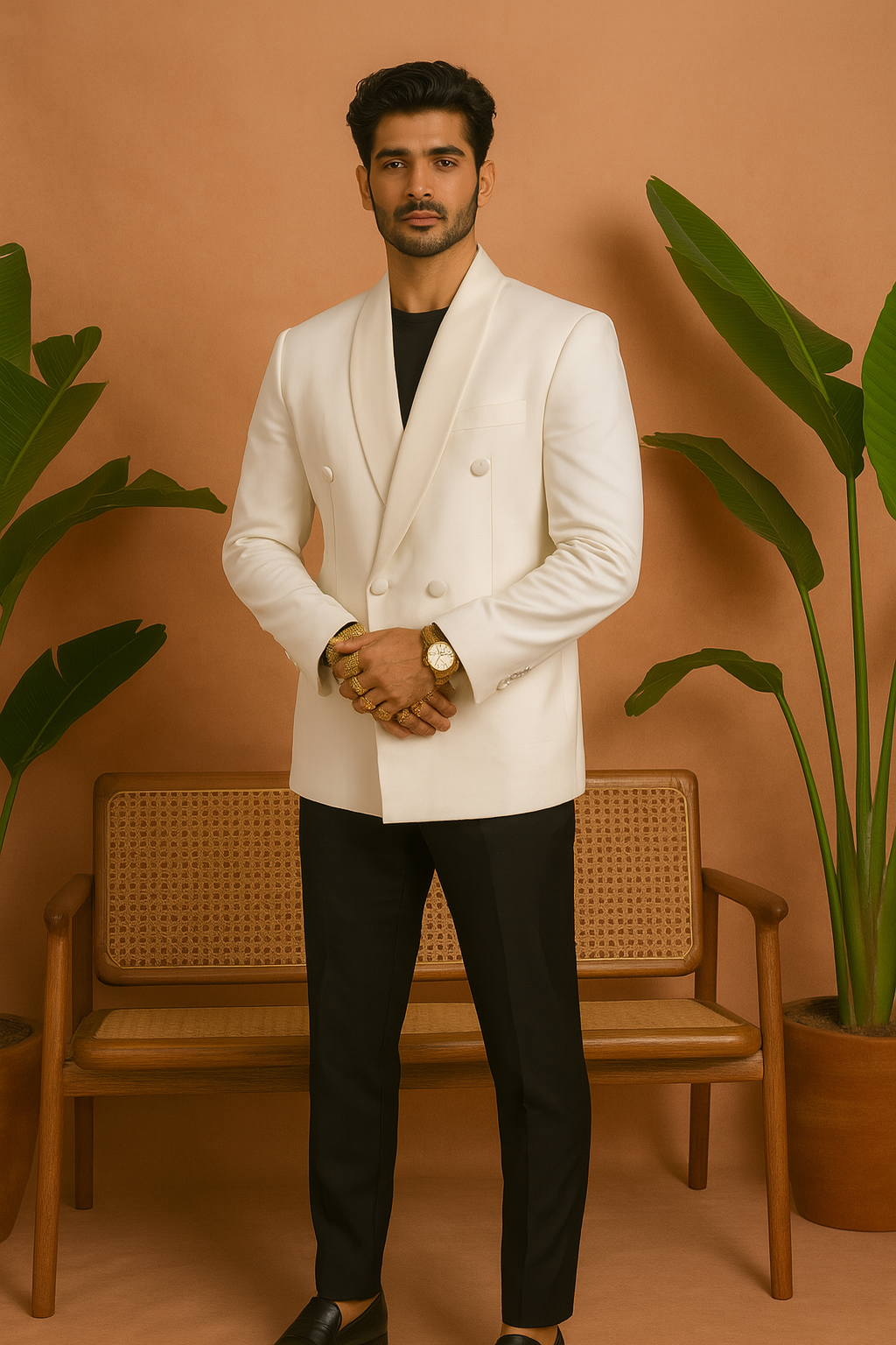 Double-breasted white velvet formal suit – KPH Outfits