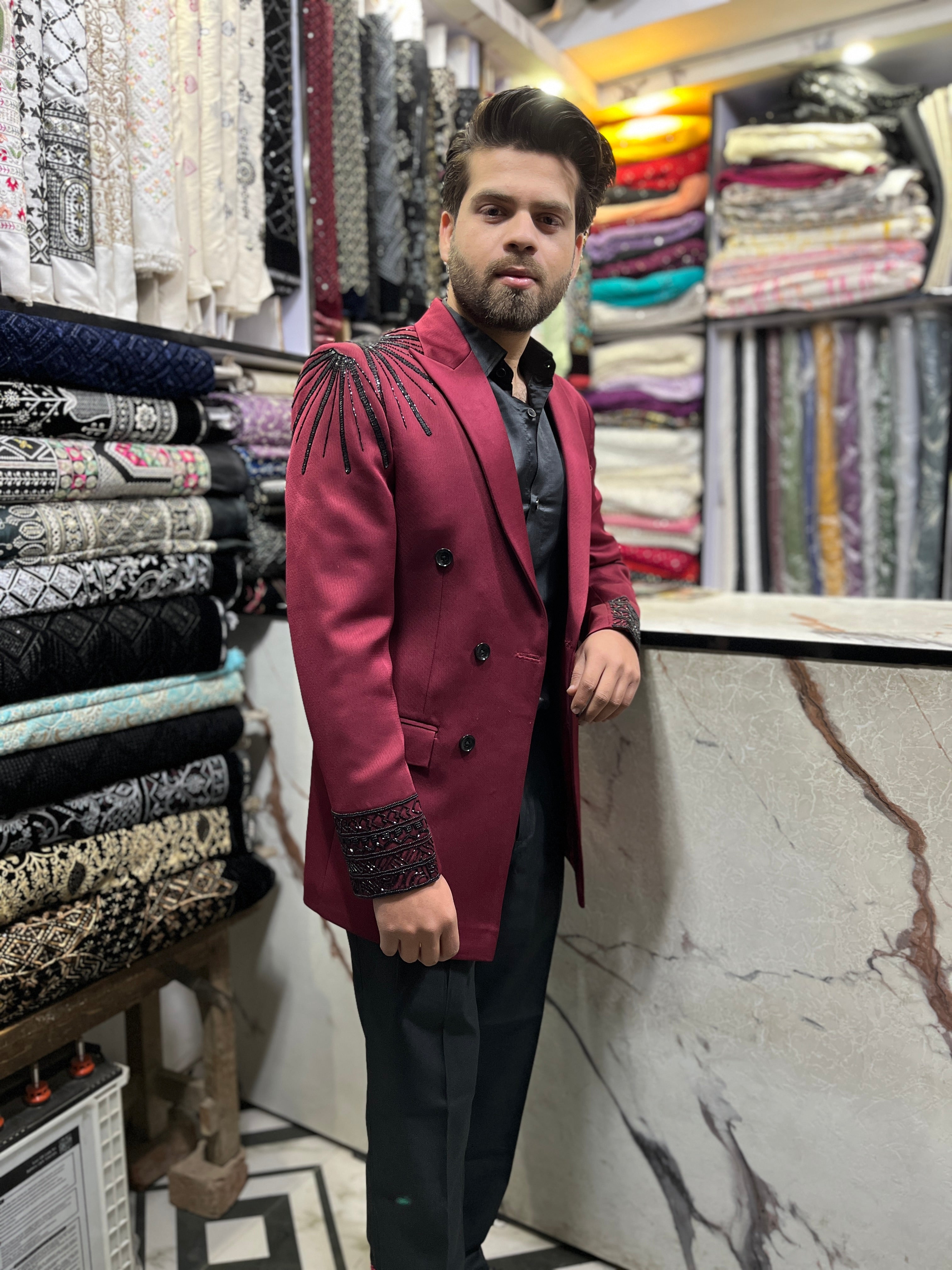 Men's Maroon Handcrafted Double Breast Tuxedo Suit