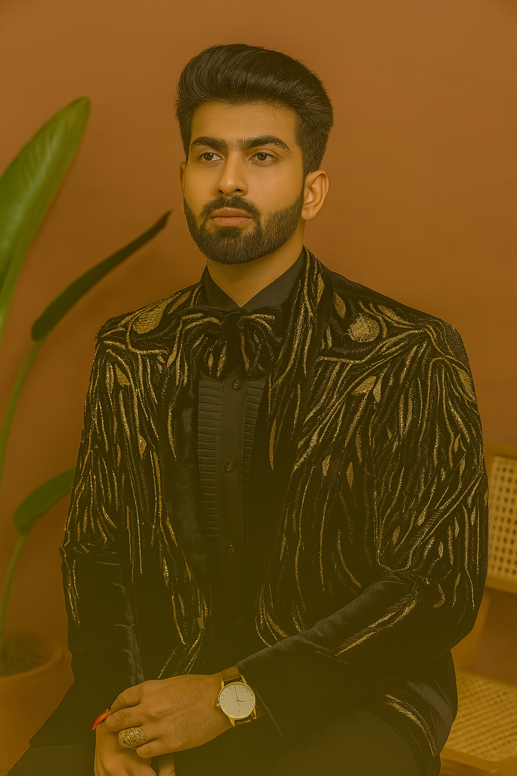 Groom Special Golden Handcrafted Embellished Tuxedo Suit