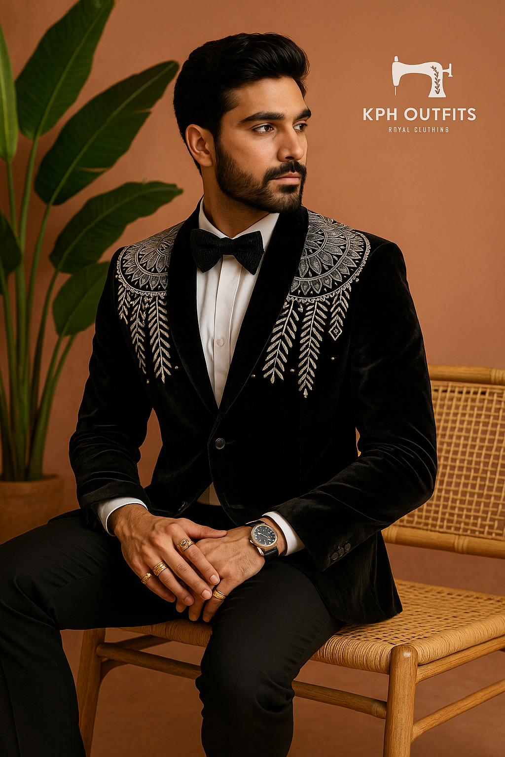 Men's Exclusive Velvet Handcrafted Cut Work Tuxedo Suit – Luxury Formal Wear by KPH Outfits