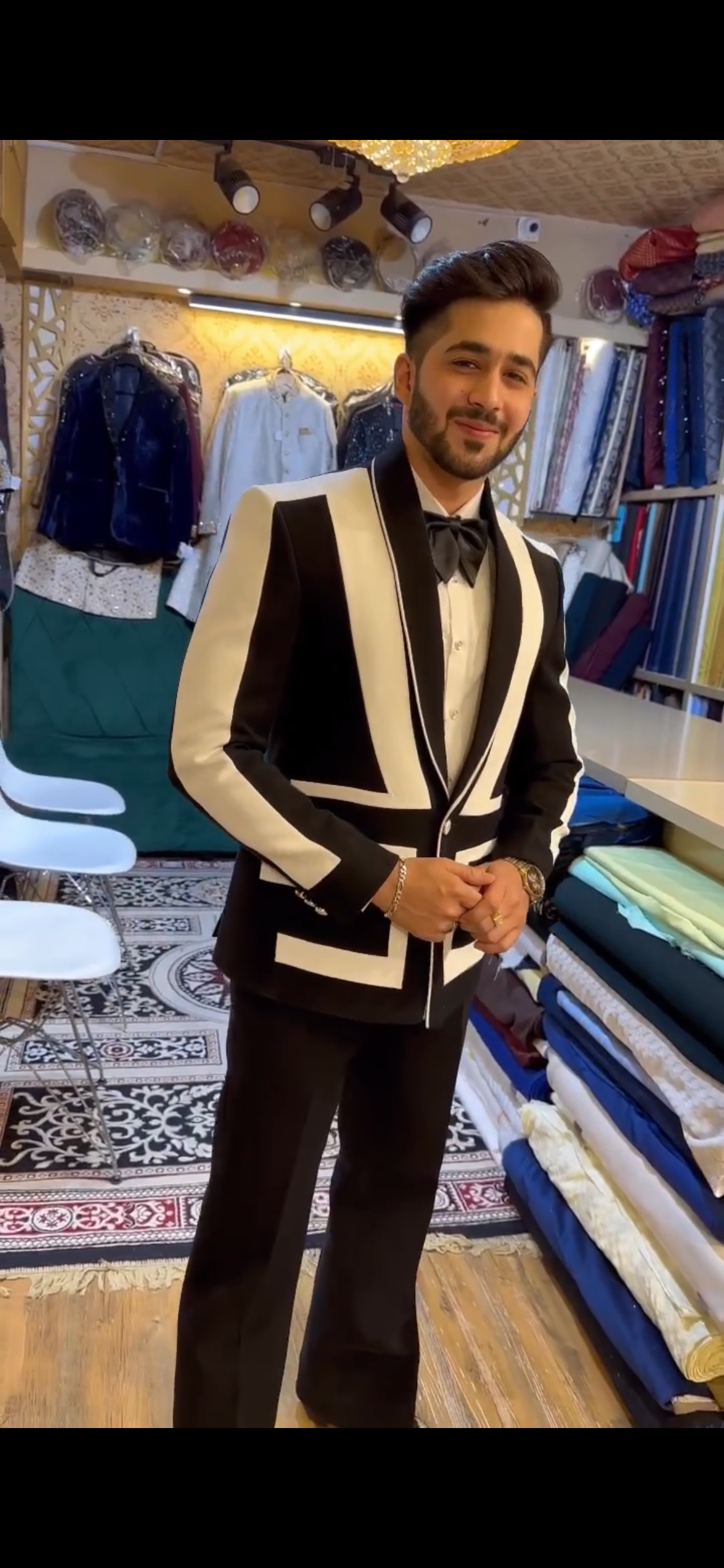 Men's Black Exclusive White Design Tuxedo Suit