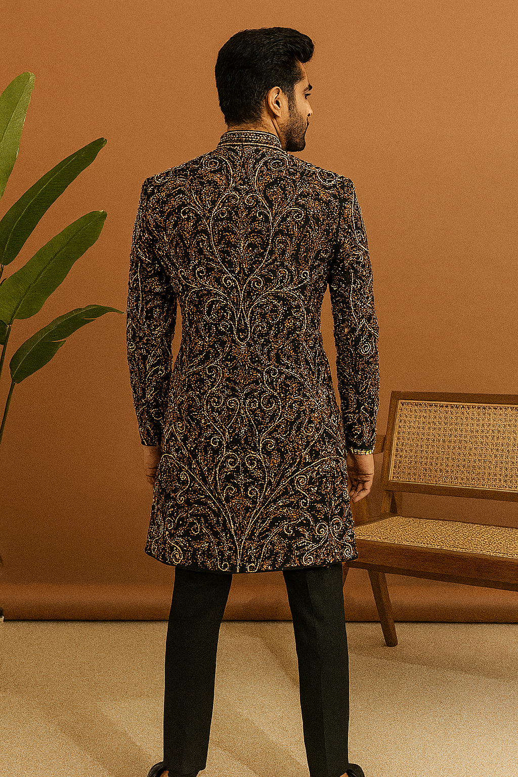 Handcrafted black wedding sherwani for groom – KPH Outfits