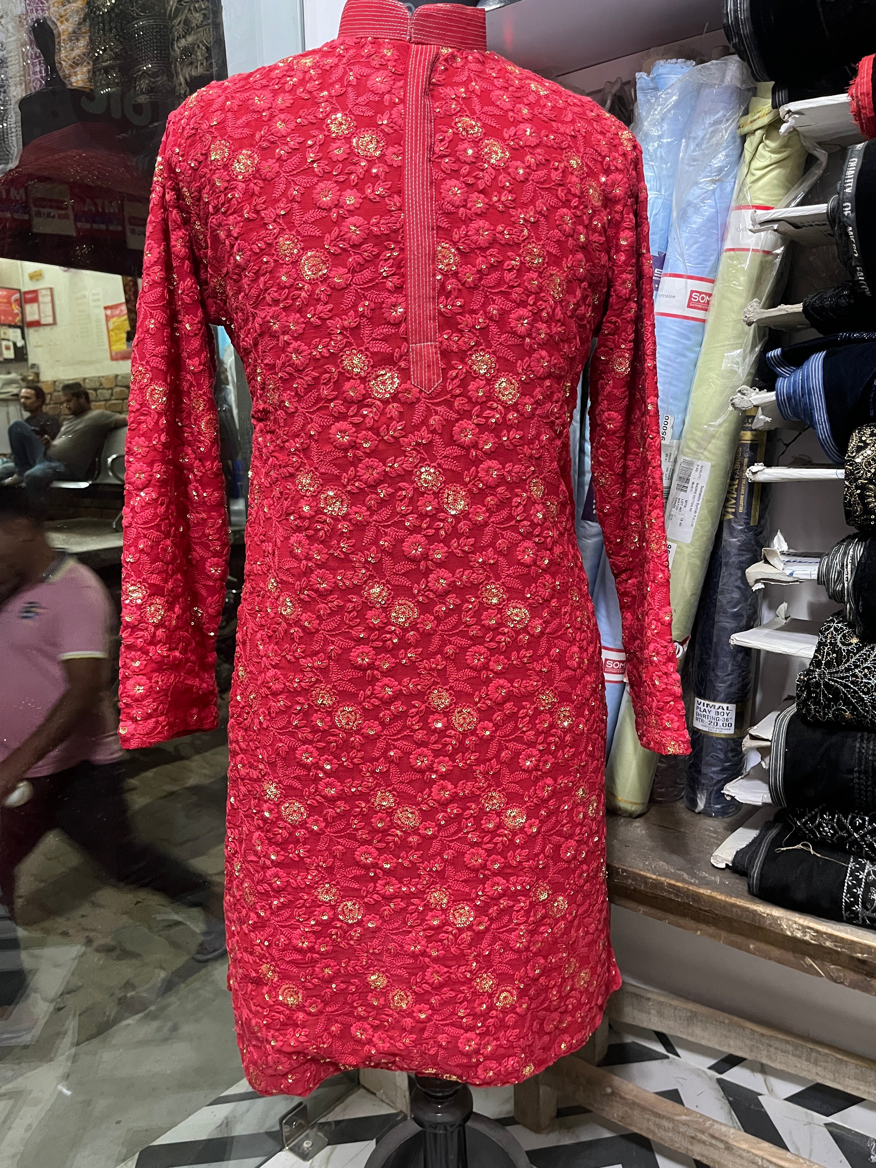 Men's Red Exclusive Thread Embroidery Kurta Set