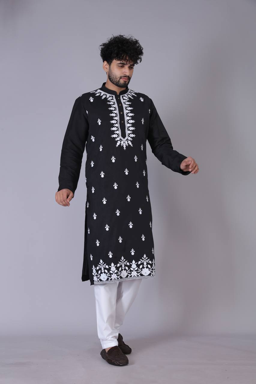 Men's Black Stylish Embroidery kurta Set