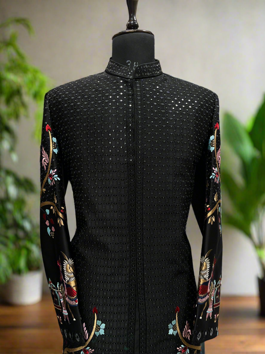 2-piece premium silk sherwani with concealed button design