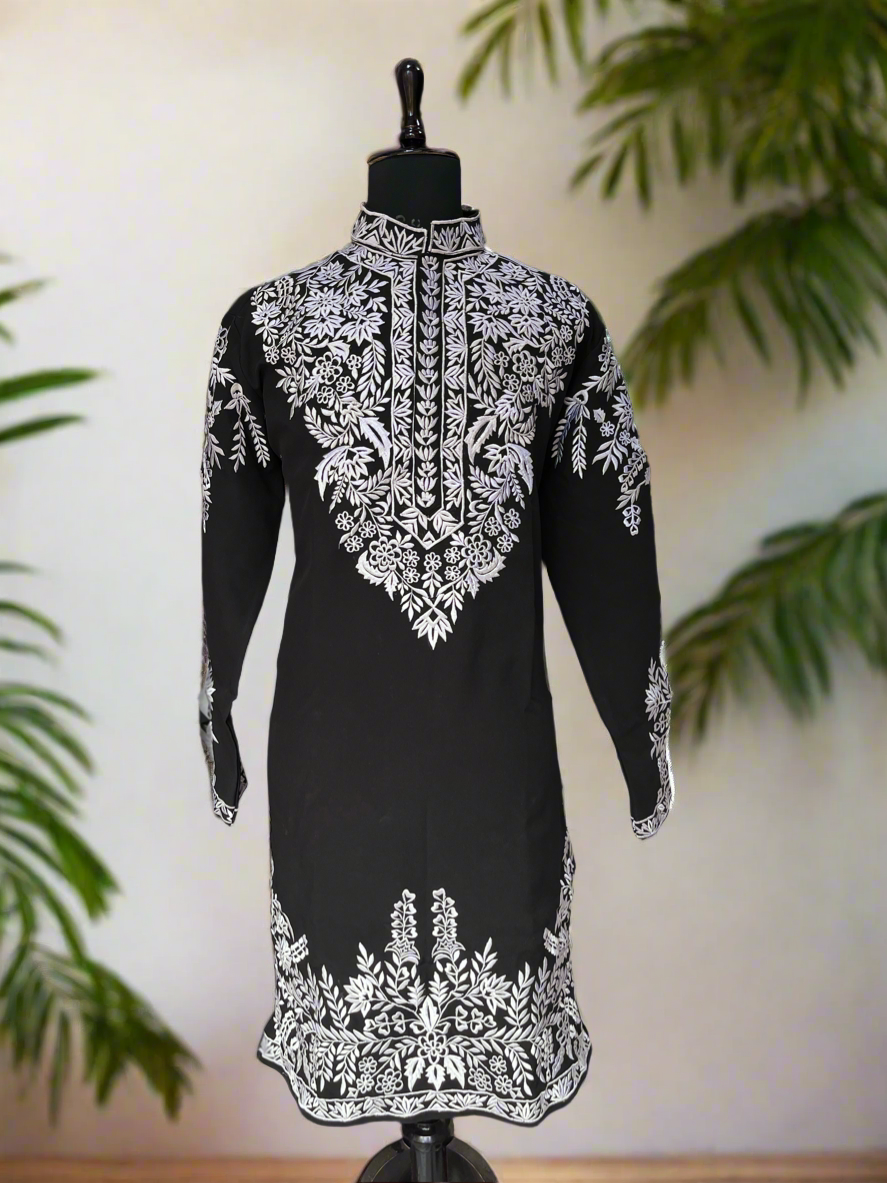 "Men's black designer kurta set for formal events"
