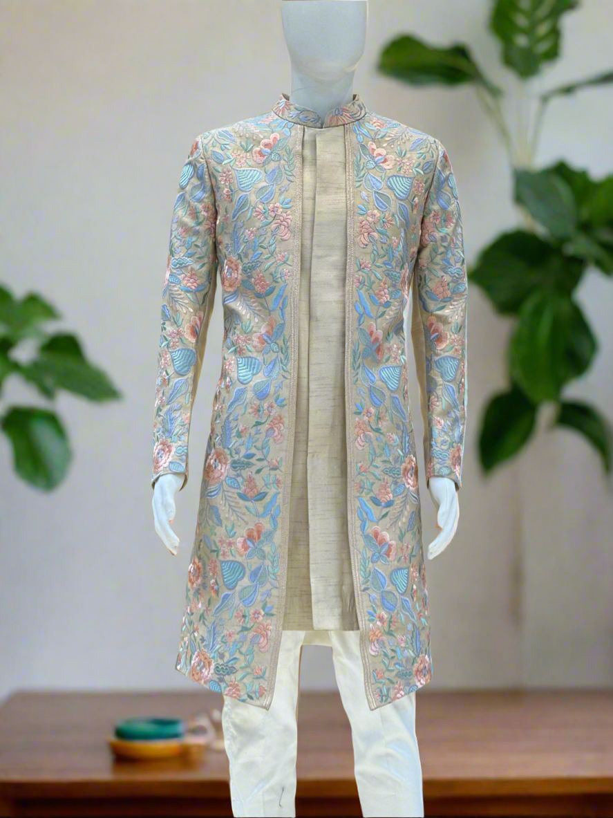 Men's Exclusive Multi Colour Thread Embroidery Indo-western Set- KPH Outfits