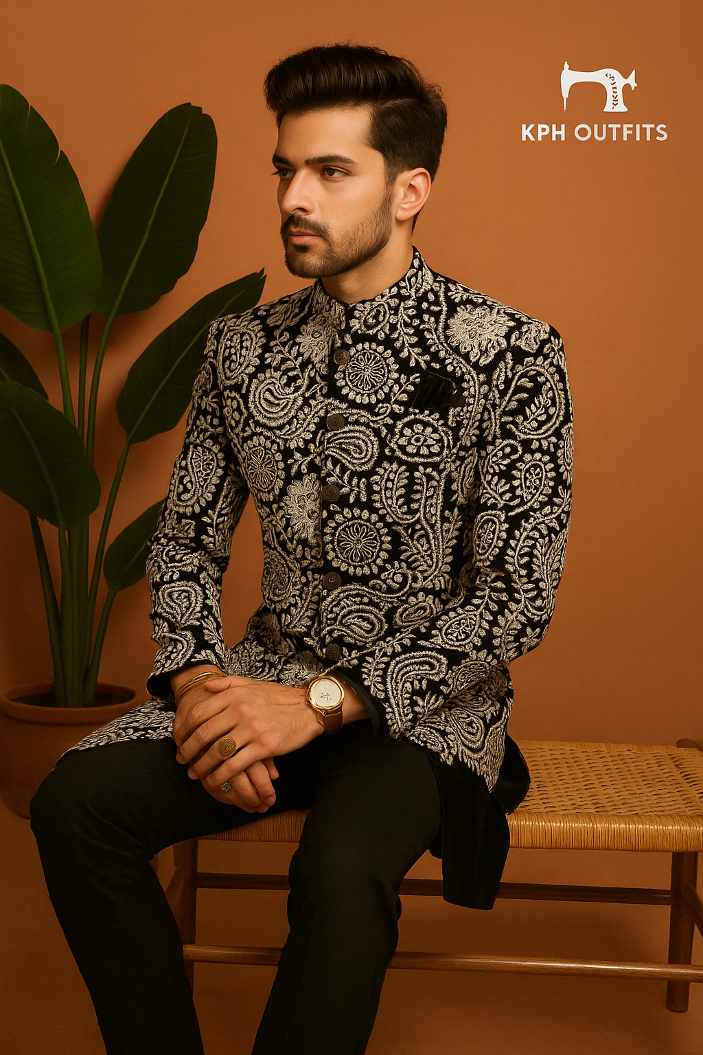 Men's Exclusive Black Velvet Draped Style Indo-Western Set - Elegance and Style by KPH Outfits